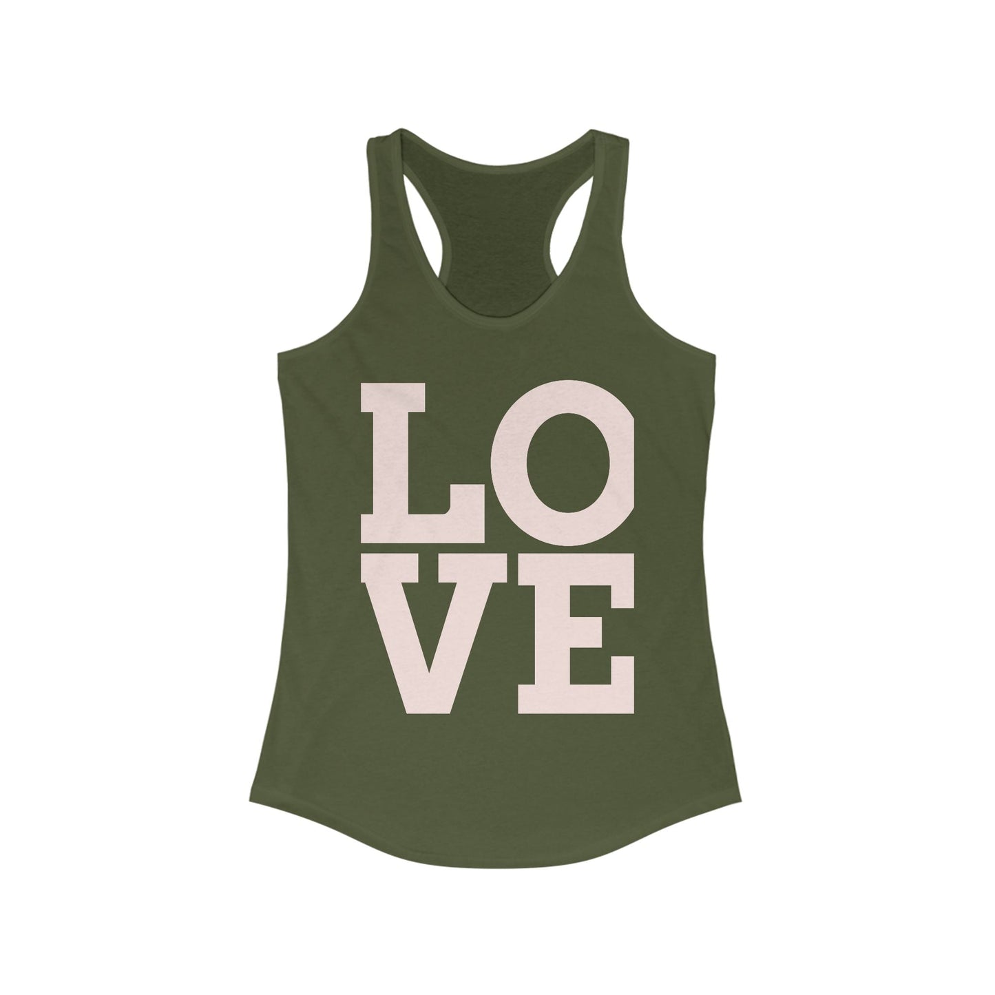 LOVE Graphic Racerback Tank Top, Summer Workout Tee, Valentine's Day Gift, Casual Women's Shirt, Motivational Exercise Top Printify