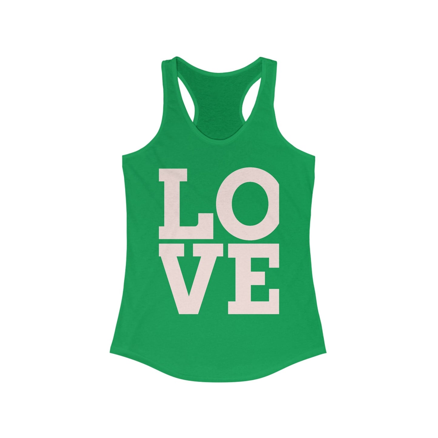 LOVE Graphic Racerback Tank Top, Summer Workout Tee, Valentine's Day Gift, Casual Women's Shirt, Motivational Exercise Top Printify