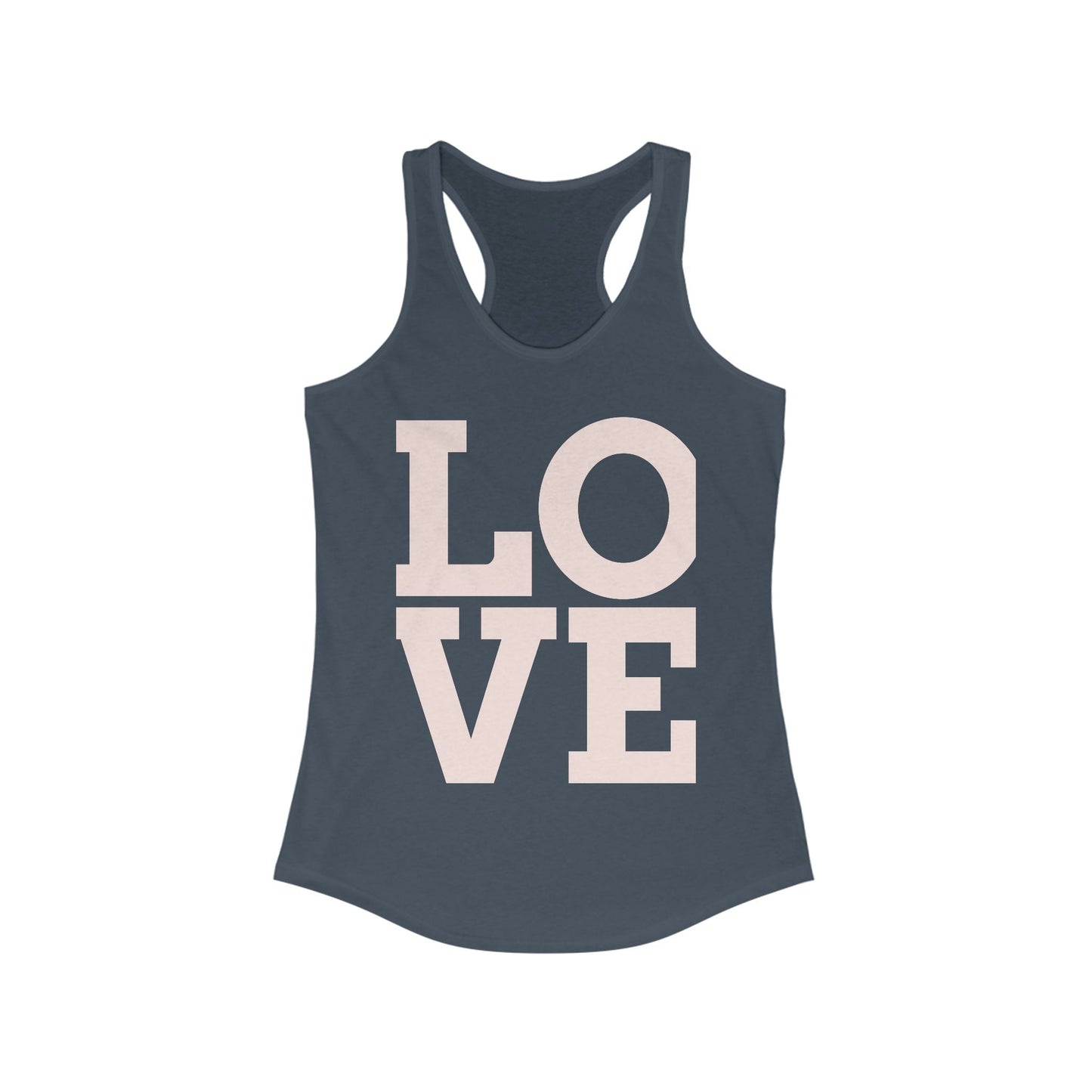LOVE Graphic Racerback Tank Top, Summer Workout Tee, Valentine's Day Gift, Casual Women's Shirt, Motivational Exercise Top Printify