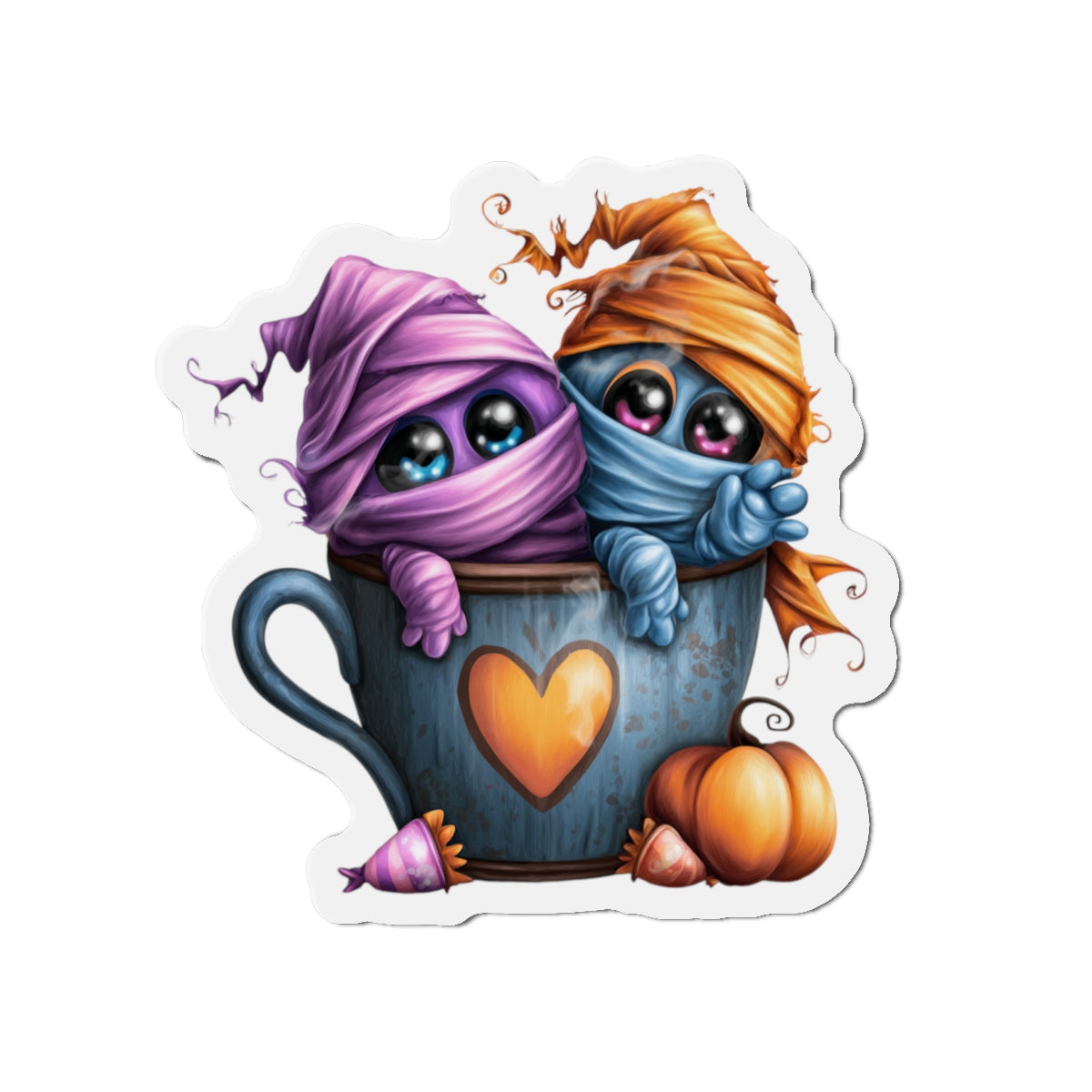 Magnet - Cute Halloween Mummies in Coffee Cup Design Printify