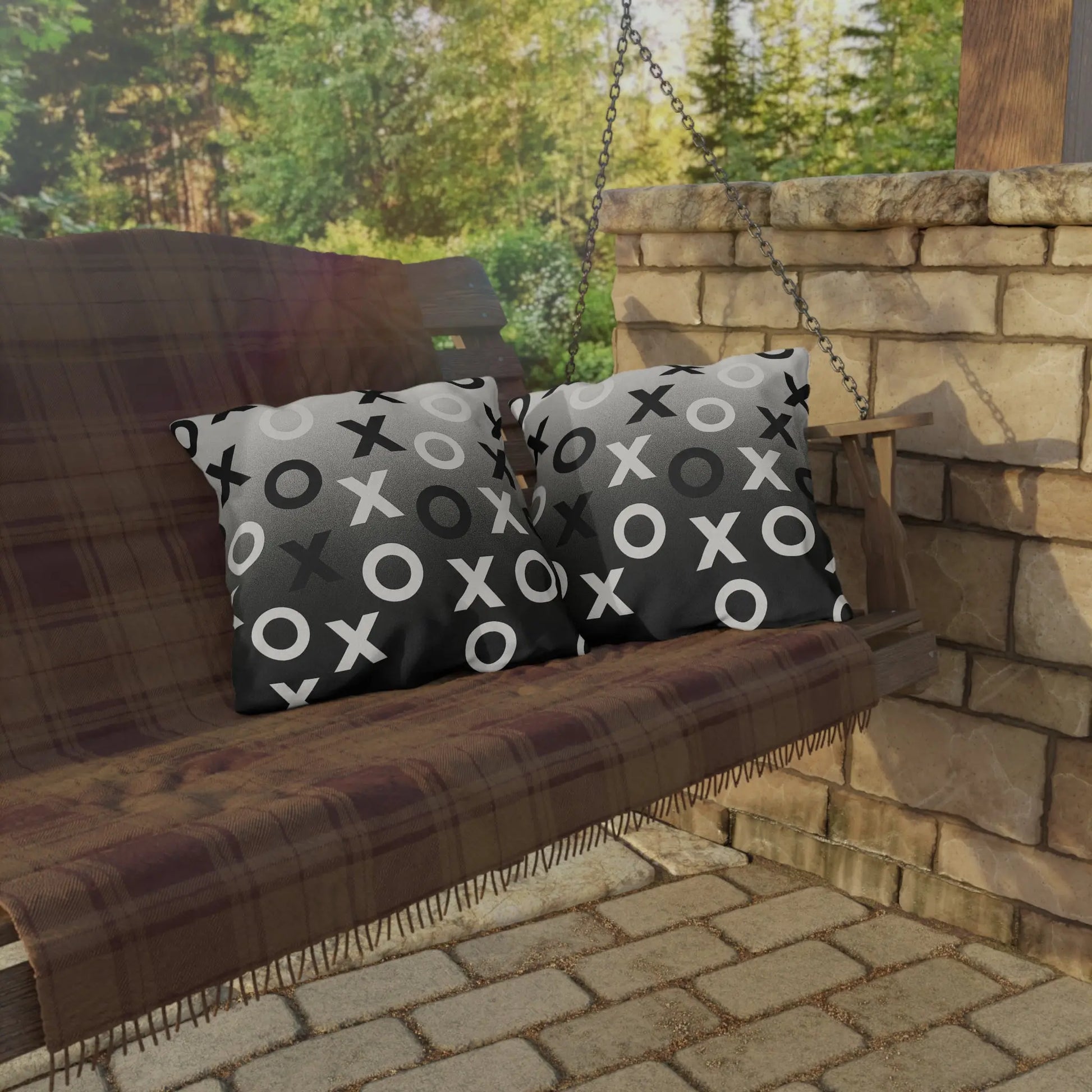 Modern Outdoor Pillows, Cozy Patio Decor, Minimalist XO Design Throw Cushions, Garden Accessories, Outdoor Living Essentials, Stylish Home Decor Printify