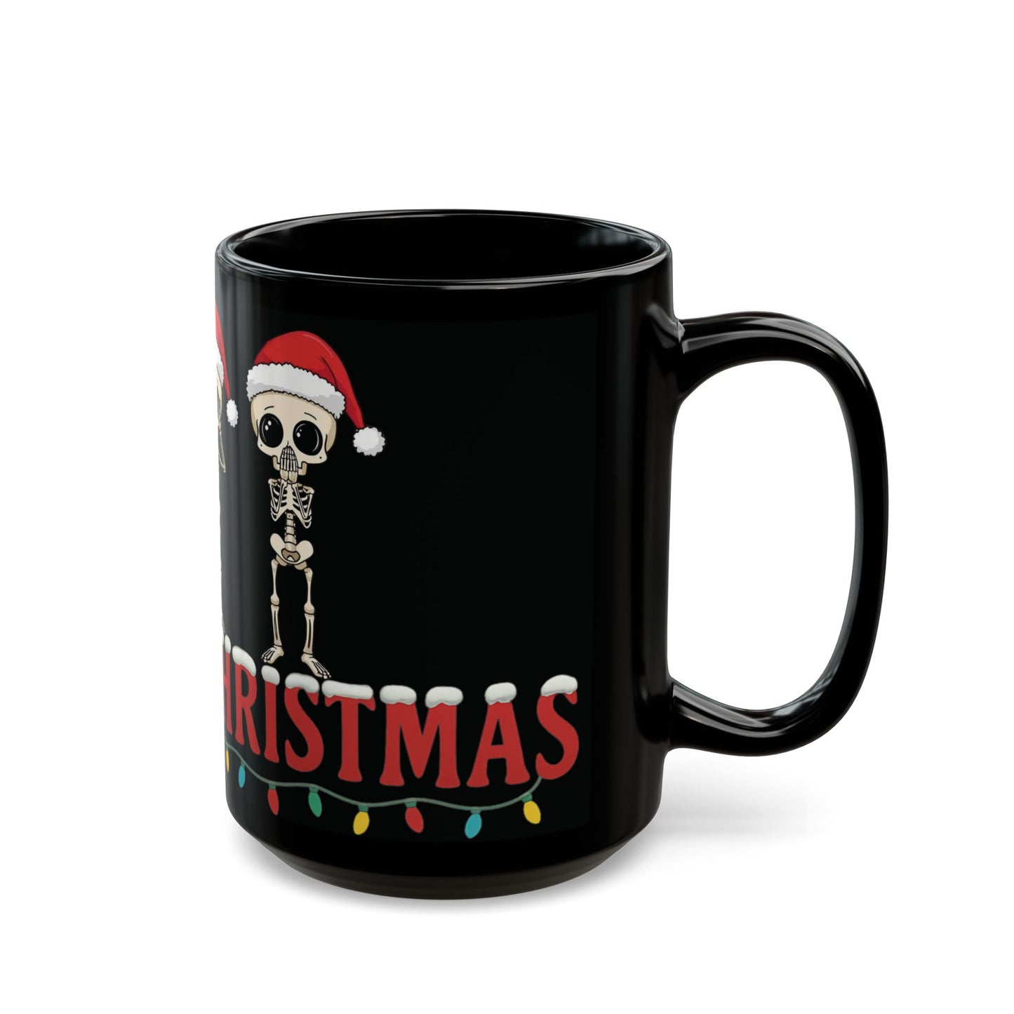 Christmas Skeleton Mug Funny Hear No Evil See No Evil Speak No Evil Skeletons in Santa Hats Black Coffee Cup Holiday Gift