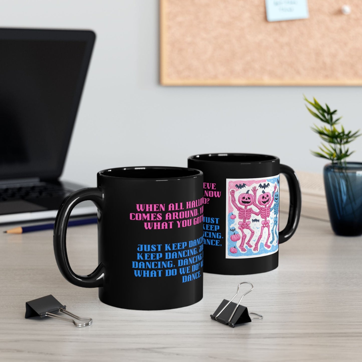 Halloween Mugs - Dancing Colorful Skeletons Halloween Pumpkin Heads | Unique Everyday Designz Home, Gifts & Apparel A Lid for Every Pot ~Everyday Designz~