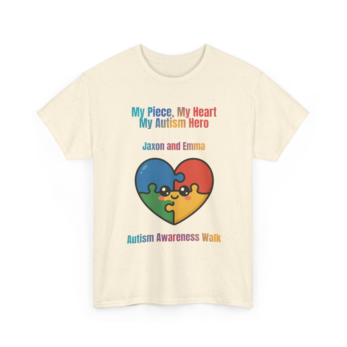Customizable Autism Awareness Tee, My Piece My Heart Hero Shirt, Unisex Cotton Tee, Puzzle Heart Design, Inclusive Apparel