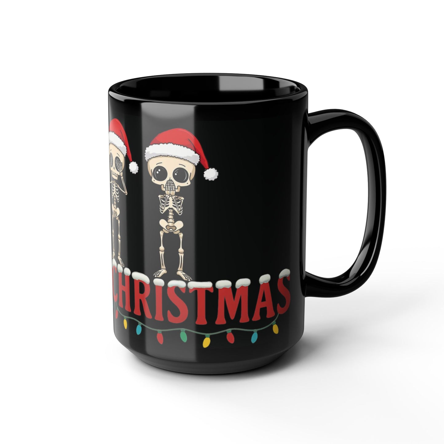 Christmas Skeleton Mug Funny Hear No Evil See No Evil Speak No Evil Skeletons in Santa Hats Black Coffee Cup Holiday Gift