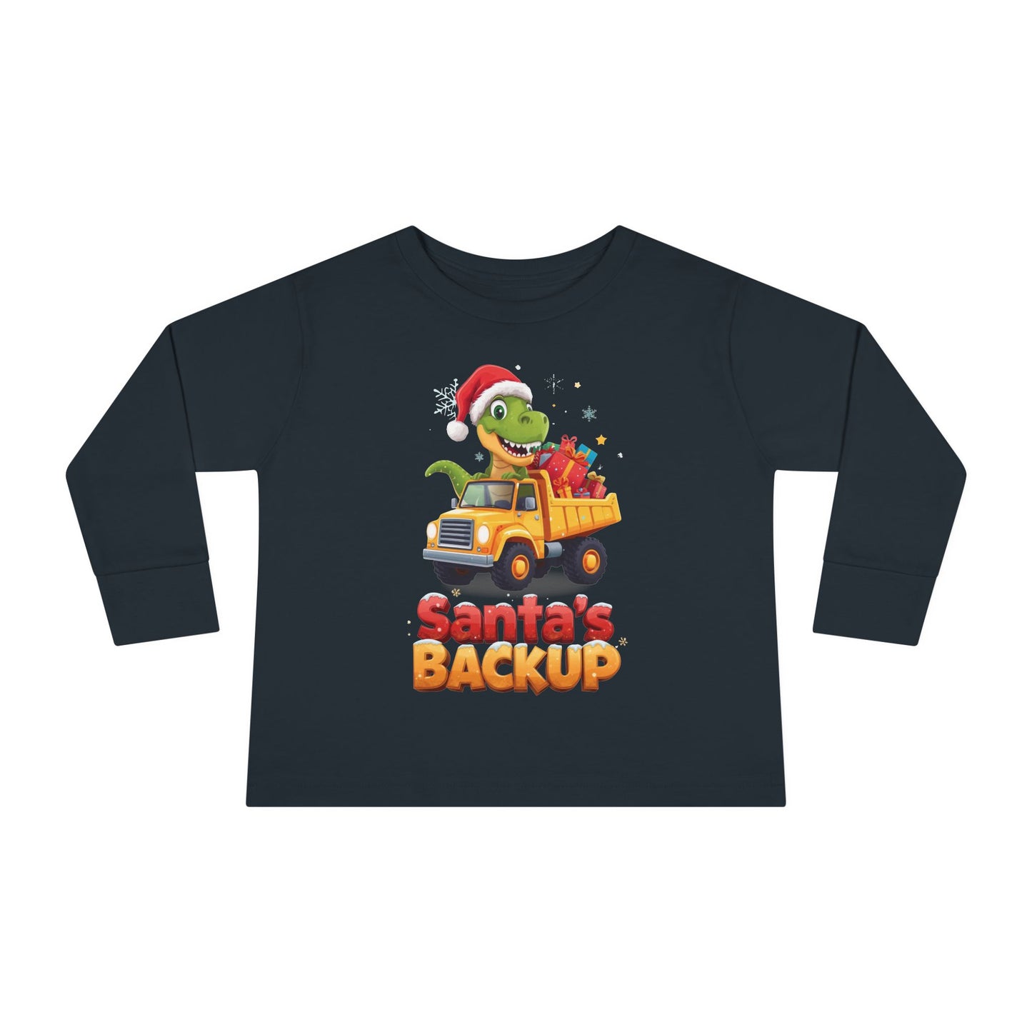 Toddler Long Sleeve Christmas Tee, Santa's Backup Dinosaur Shirt, Holiday Gift for Kids, Cute Xmas Outfit, Fun Christmas Apparel