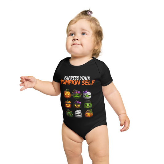 Halloween Baby Bodysuit, Express Your Pumpkin Self, Cute Infant Outfit, Spooky Baby Clothes, Fall Baby Gift, Pumpkin Costume - A Lid for Every Pot ~ Everyday Designz ~