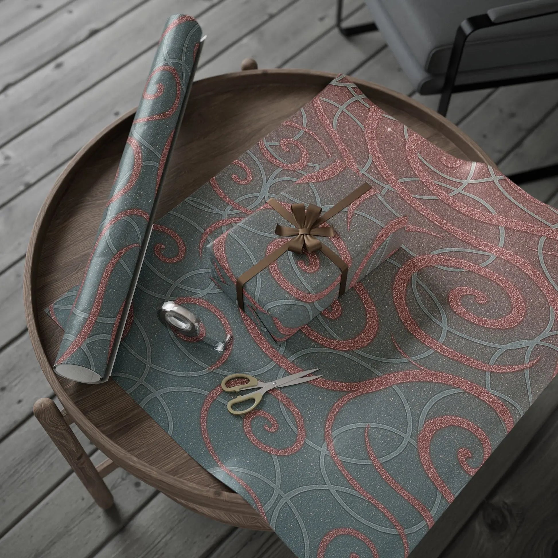 Wrapping Papers - Elegant Ombre Silver and Pink Sparkling Swirls Printify