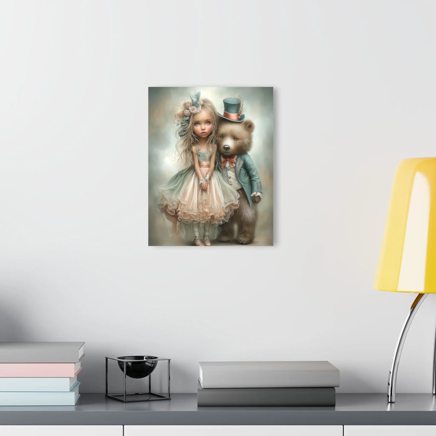 Acrylic Prints - Whimsical Girl and Bear French Cleat Hanging Frame with Enchanting Poem on the Horizontal Frames only. Printify