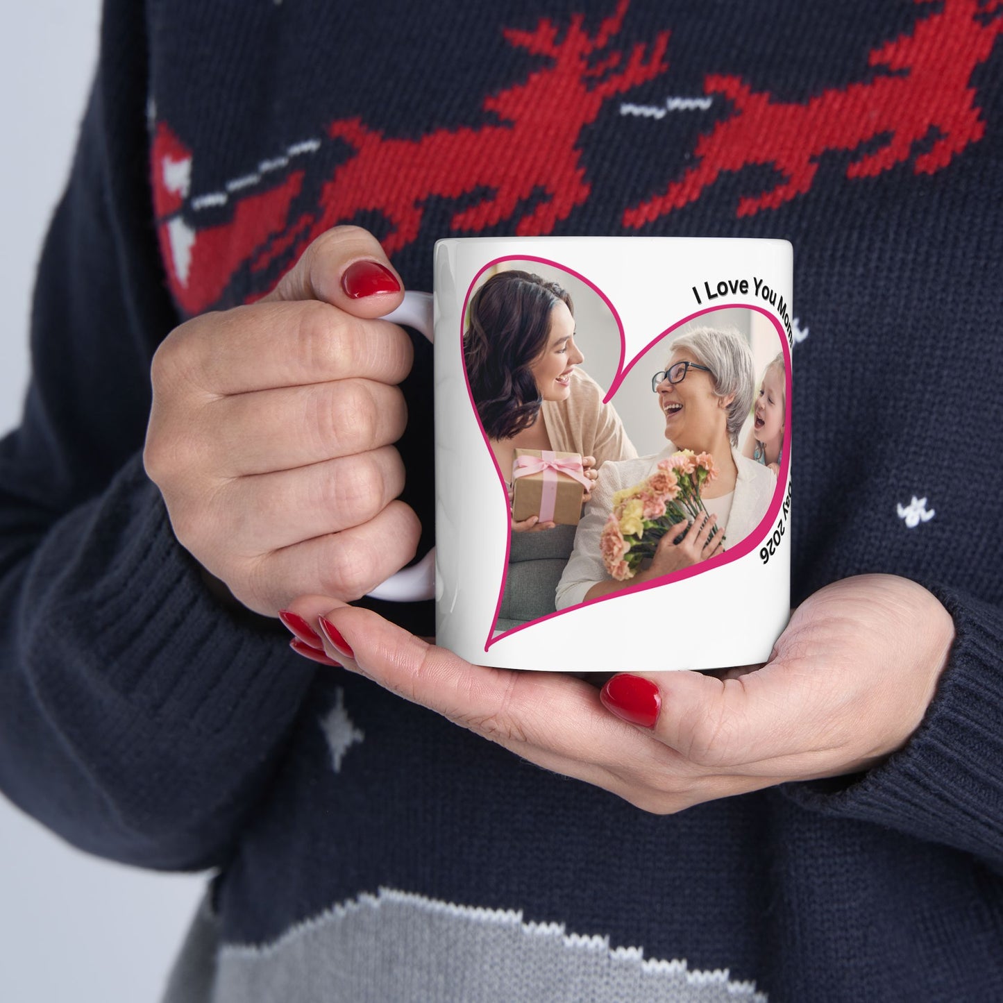 Personalized Mothers Day Mug Custom Photo Heart Coffee Cup With Name and Date Keepsake Gift 11oz 15oz