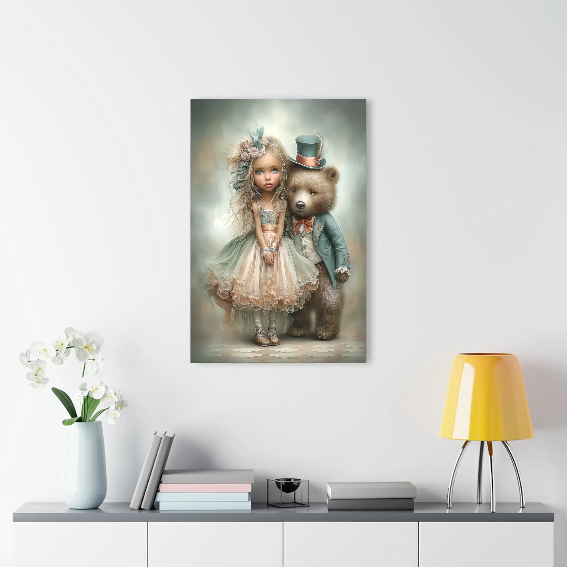 Acrylic Prints - Whimsical Girl and Bear French Cleat Hanging Frame with Enchanting Poem on the Horizontal Frames only. Printify
