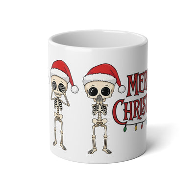Christmas Skeleton Jumbo Mug Hear No Evil See No Evil Speak No Evil Skeletons with Merry Christmas Lights Gothic Holiday Coffee Cup