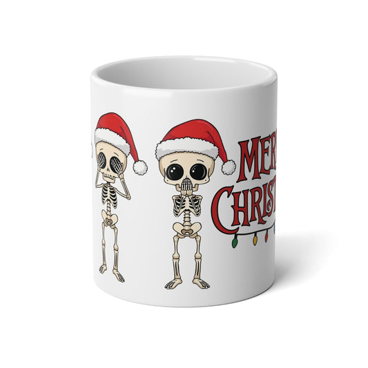 Christmas Skeleton Jumbo Mug Hear No Evil See No Evil Speak No Evil Skeletons with Merry Christmas Lights Gothic Holiday Coffee Cup