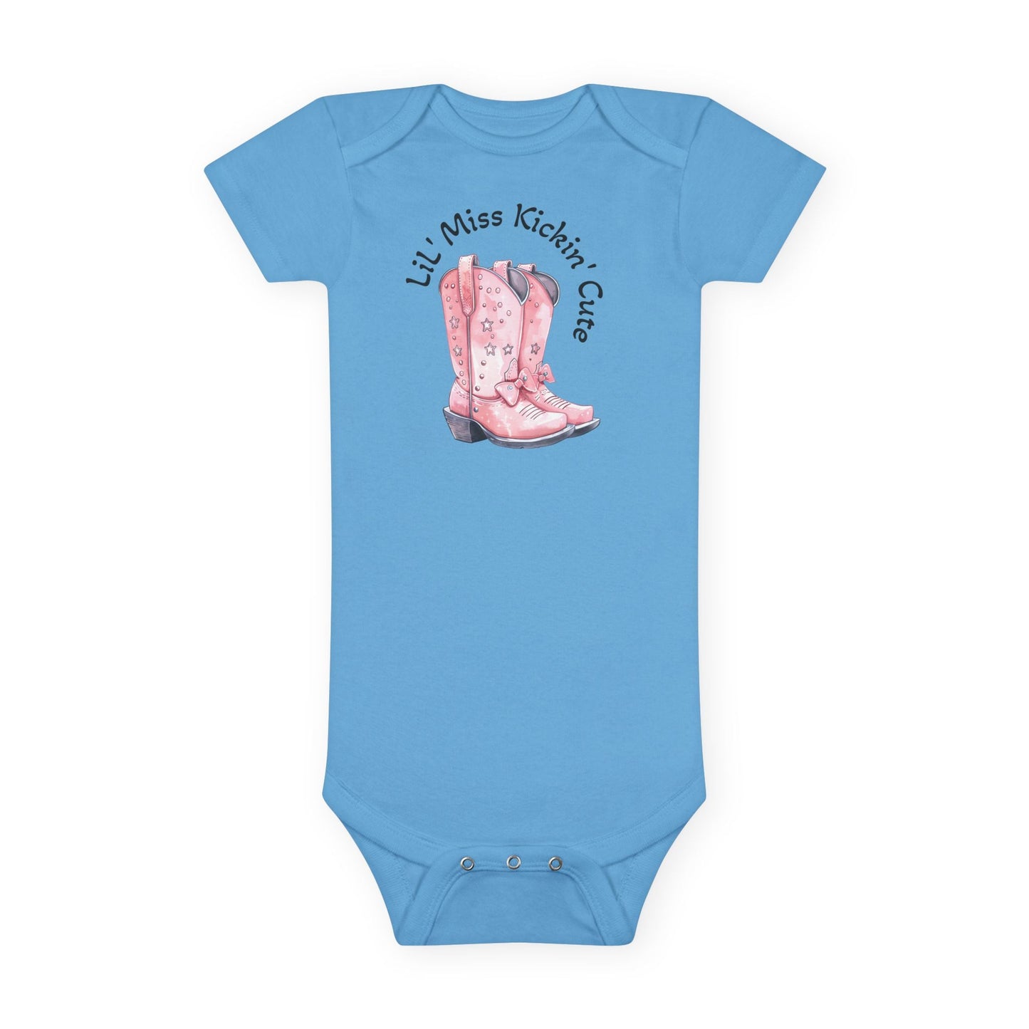 LiL' Miss Kickin' Cute with Cowgirl Boots, Infant Bodysuit, Western Baby, Rodeo Onesie, Cowgirl Baby Outfit, Personalization Option Printify