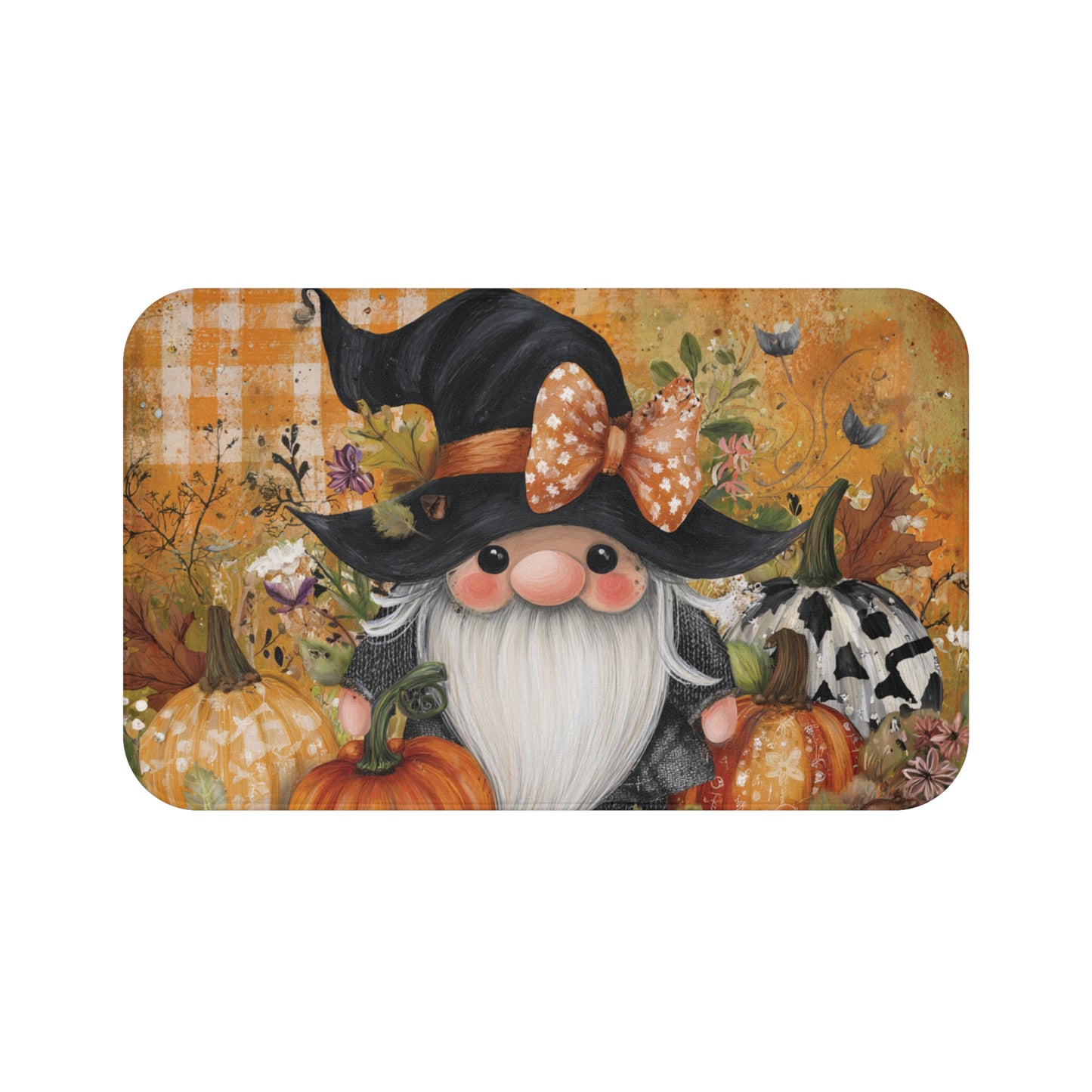 Fall Gnome Bath Mat - Cozy Autumn Decor, Pumpkin Themed, Perfect for Halloween, Thanksgiving, Home Entryway, Bathroom Accent