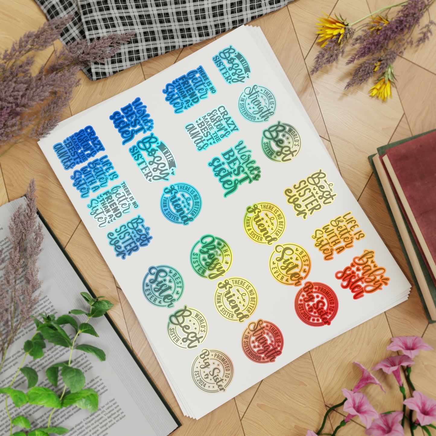 Sisterhood Sticker Bundle | 5 Sheets (125 Stickers) | White, Transparent or Holographic | Big Sister, Little Sis, Best Sister Gift