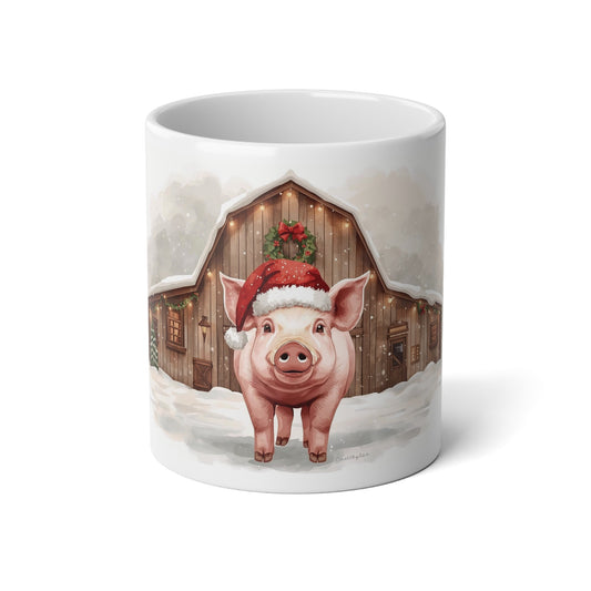 Festive Pig Jumbo Mug, Cozy Holiday Coffee Cup, Cute Animal Mug, Winter Decor Gift, Christmas Kitchenware