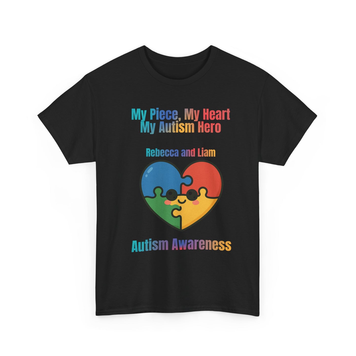 Customizable Autism Awareness Tee, My Piece My Heart Hero Shirt, Unisex Cotton Tee, Puzzle Heart Design, Inclusive Apparel