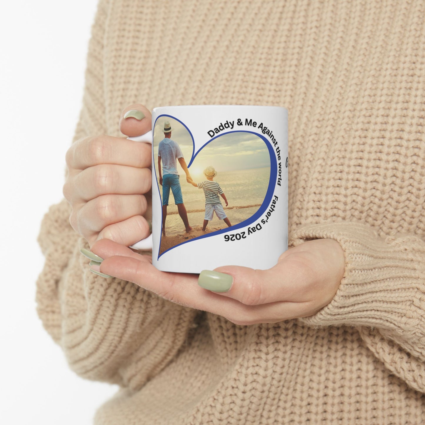 Personalized Fathers Day Mug Custom Photo Heart Coffee Cup With Name and Date Keepsake Gift 11oz 15oz