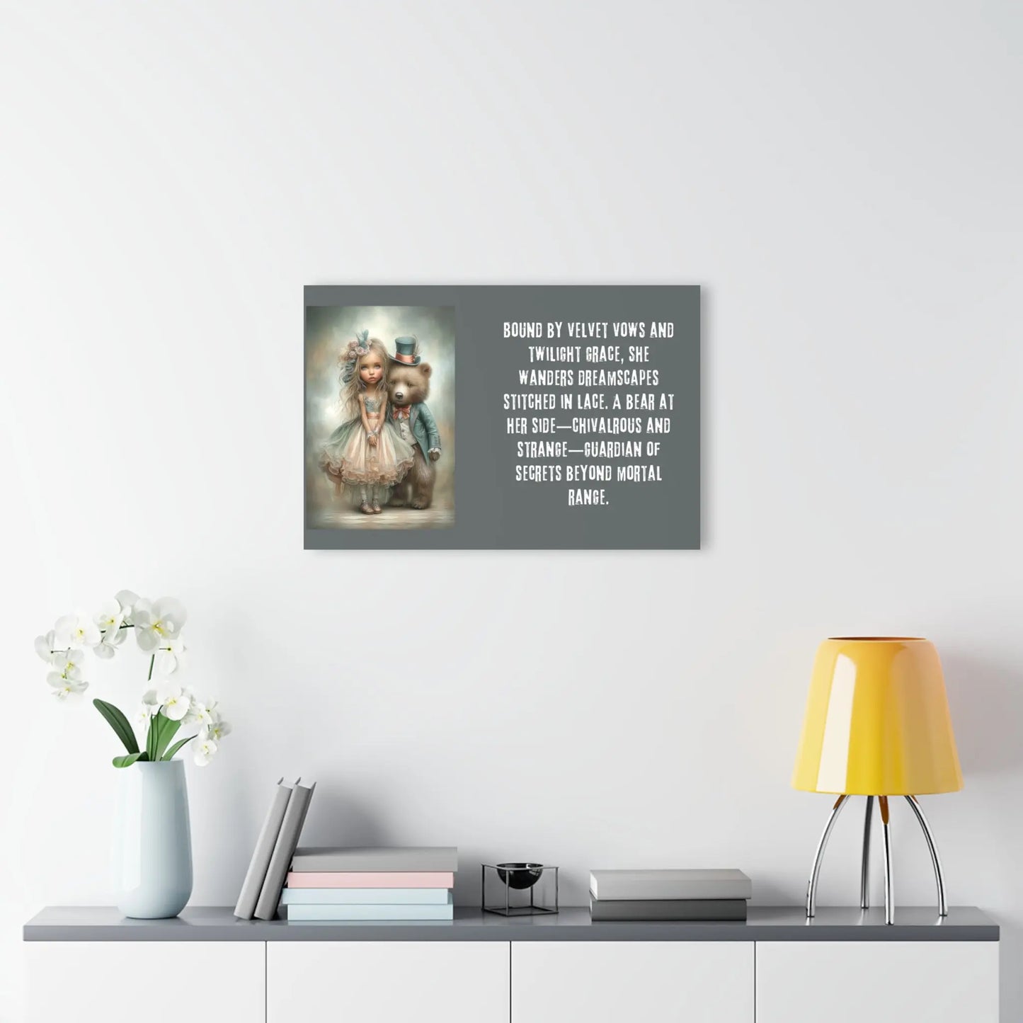 Acrylic Prints - Whimsical Girl and Bear French Cleat Hanging Frame with Enchanting Poem on the Horizontal Frames only. Printify