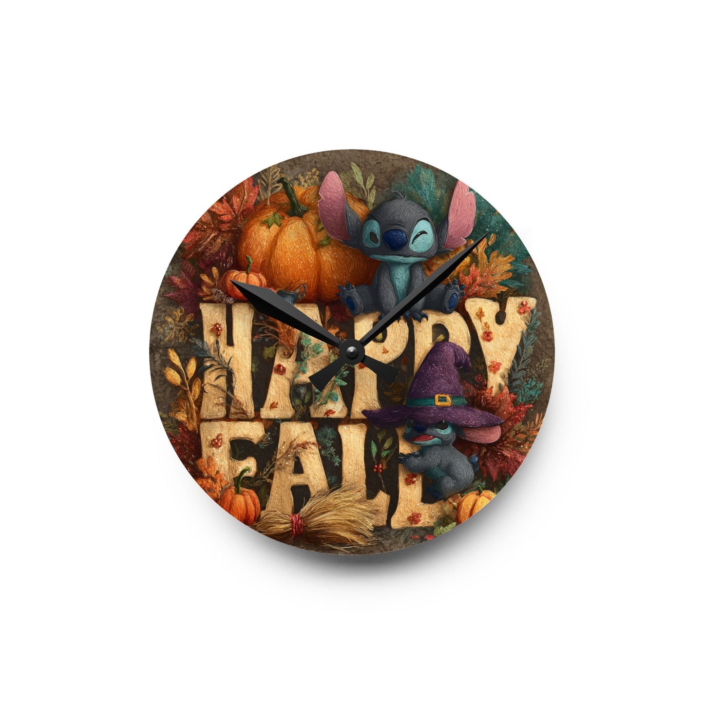 Fall-Themed Acrylic Wall Clock, Happy Fall Decor, Seasonal Home Accessory, Autumn Wall Art, Harvest Time Clock Printify