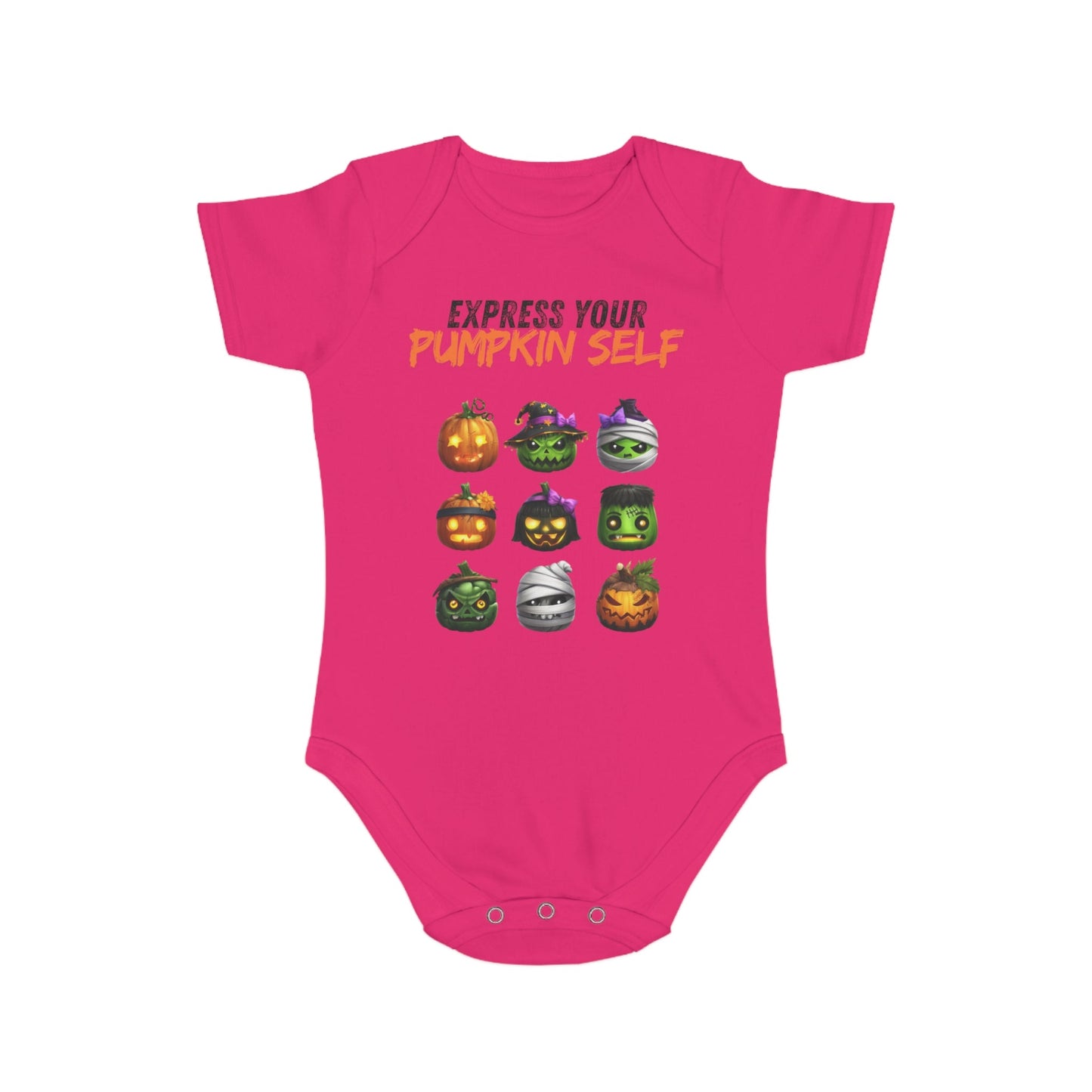 Halloween Baby Bodysuit, Express Your Pumpkin Self, Cute Infant Outfit, Spooky Baby Clothes, Fall Baby Gift, Pumpkin Costume Printify