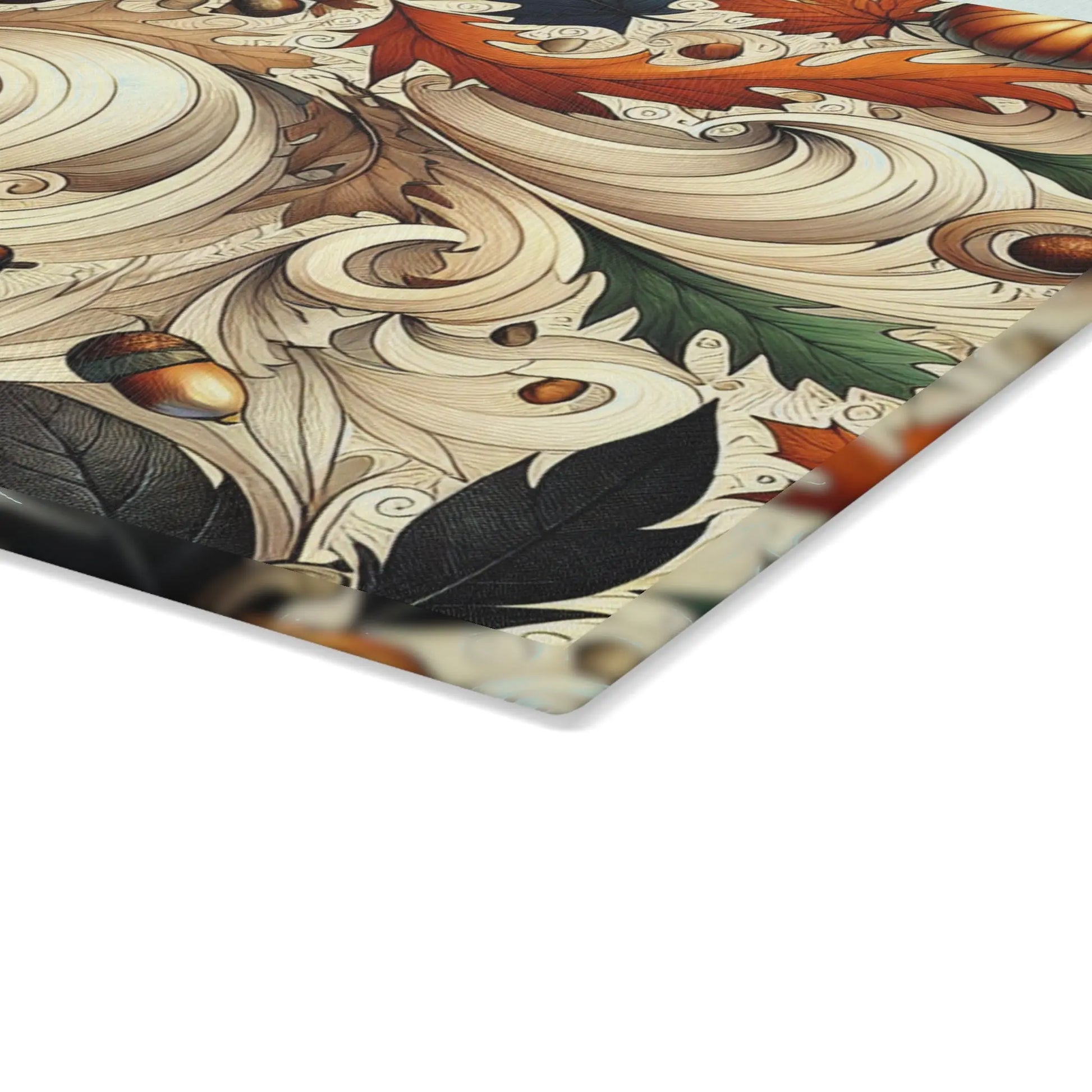 Autumn-Themed Glass Cutting Board, Fall Kitchen Decor, Thanksgiving Gift, Rustic Kitchenware, Seasonal Cooking Essential Printify