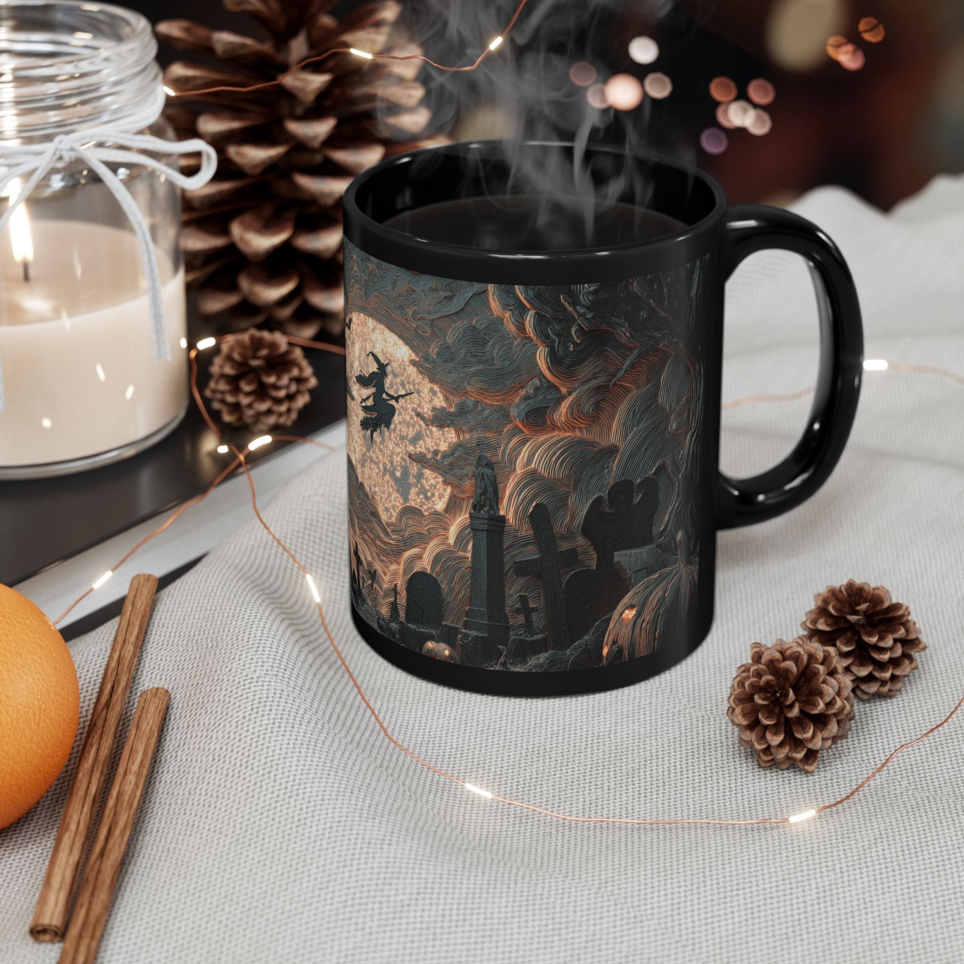 Spooky Witching Hour Mug - Perfect for Halloween Coffee Lovers, Black Ceramic Cup, Gift for Witch Fans, Unique Kitchen Decor, [...] Printify
