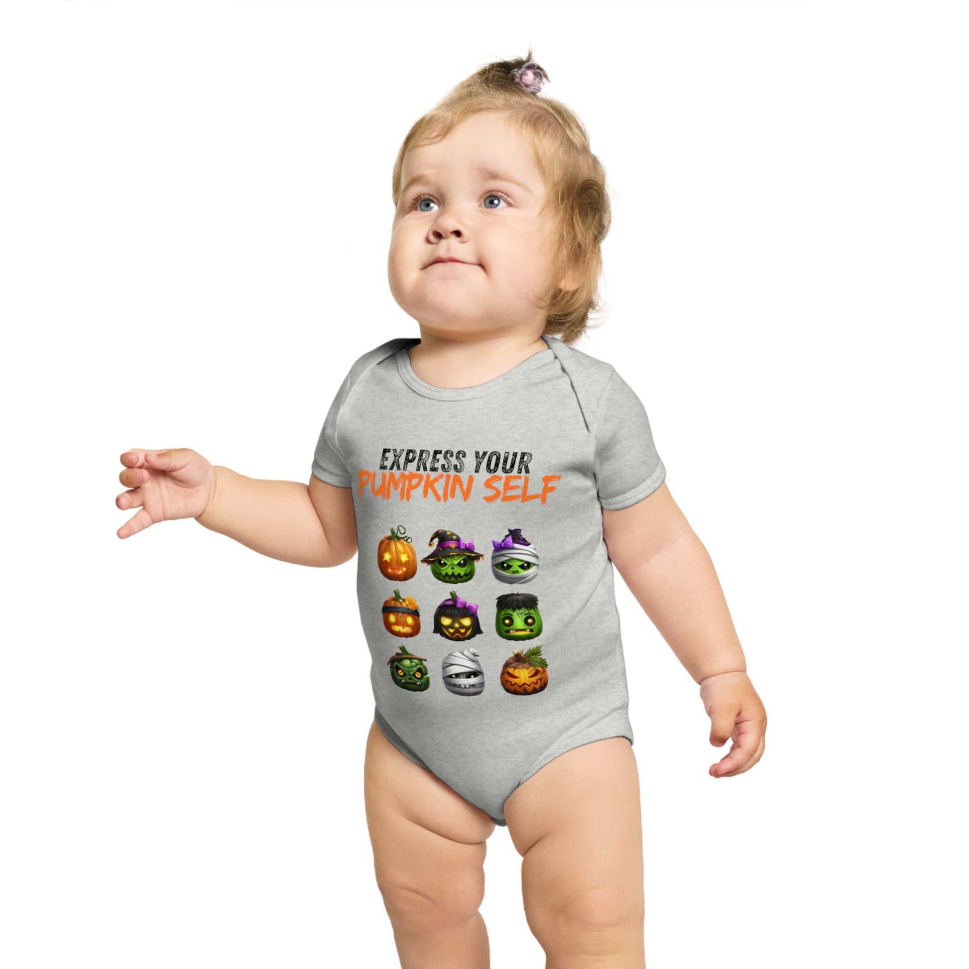 Halloween Baby Bodysuit, Express Your Pumpkin Self, Cute Infant Outfit, Spooky Baby Clothes, Fall Baby Gift, Pumpkin Costume Printify