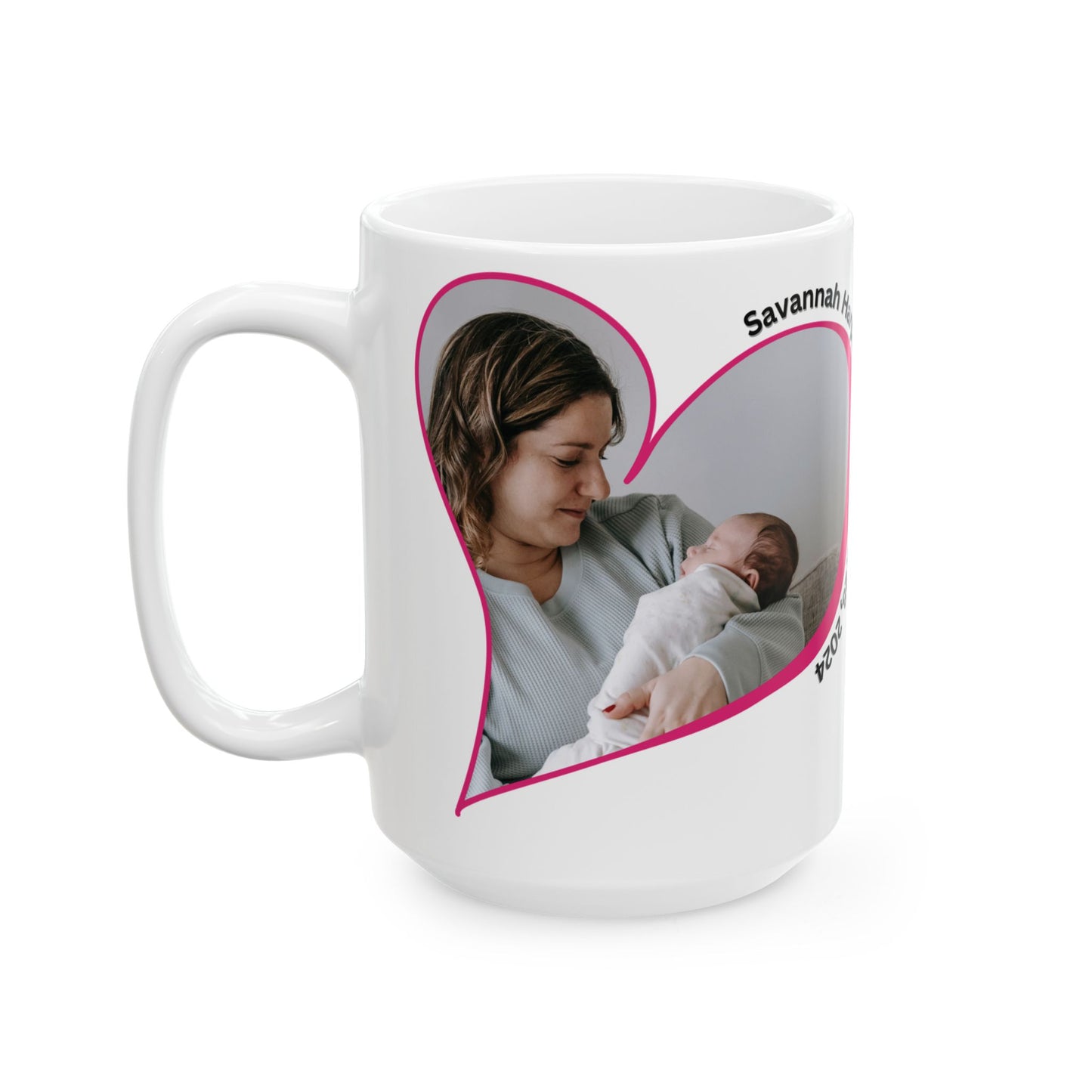 Personalized Baby Keepsake Mug Custom Newborn Photo Heart Coffee Cup With Name and Birth Date Gift 11oz 15oz