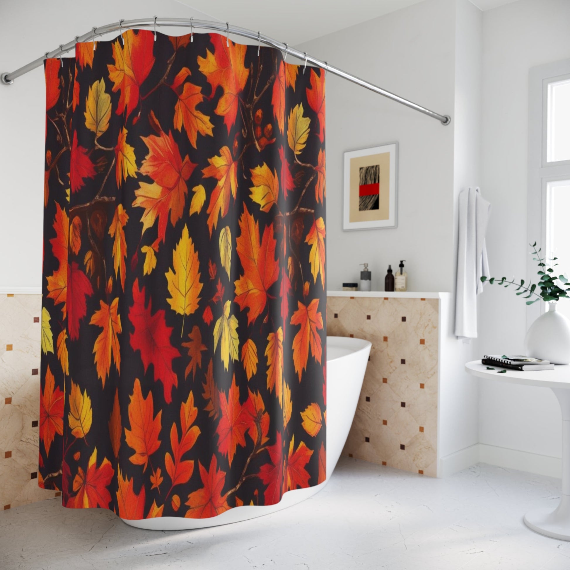 Autumn Leaves Shower Curtain, Fall Bathroom Decor, Seasonal Home Accents, Thanksgiving Gift, Leaf Pattern Curtains Printify