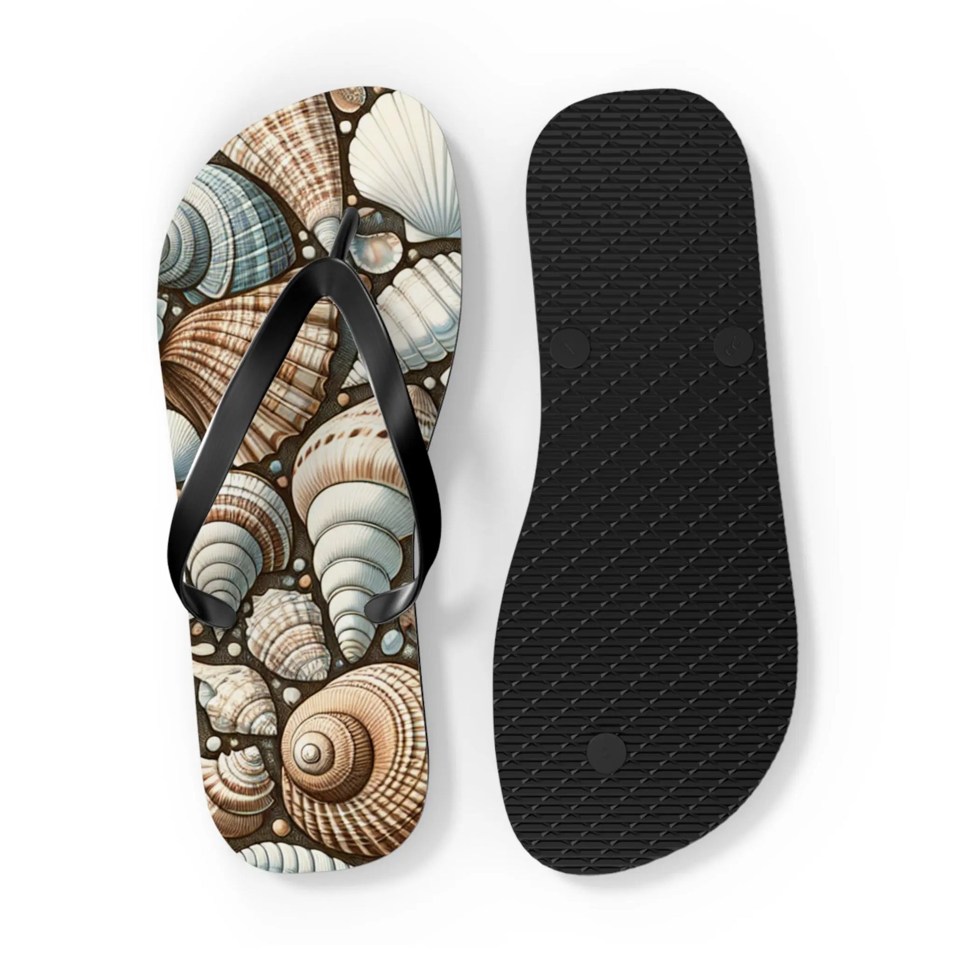 Seashell Flip Flops | Coastal Summer Footwear | Beach Sandals | Nautical Vacation Accessory | Sea-Inspired Summer Decor Printify