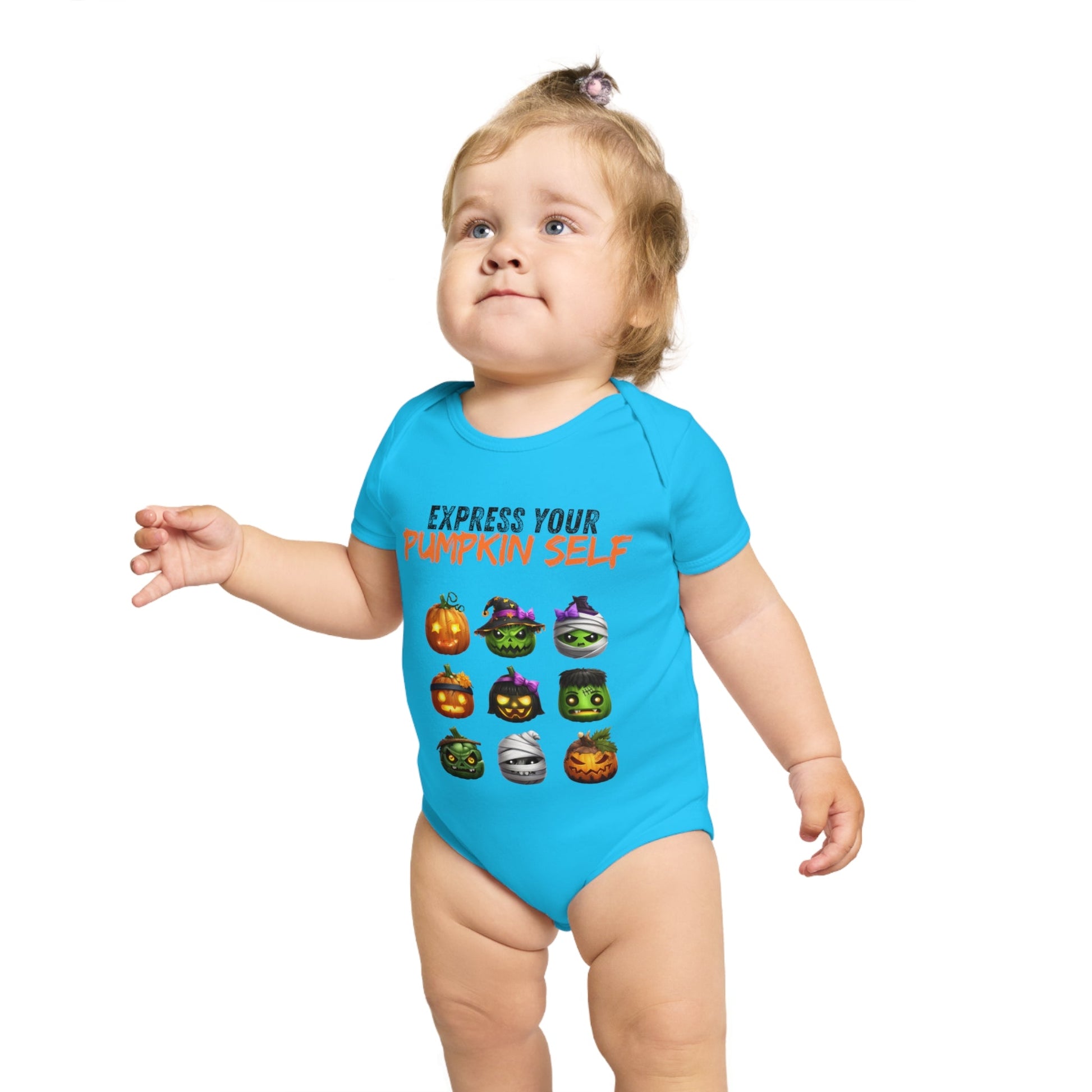 Halloween Baby Bodysuit, Express Your Pumpkin Self, Cute Infant Outfit, Spooky Baby Clothes, Fall Baby Gift, Pumpkin Costume Printify