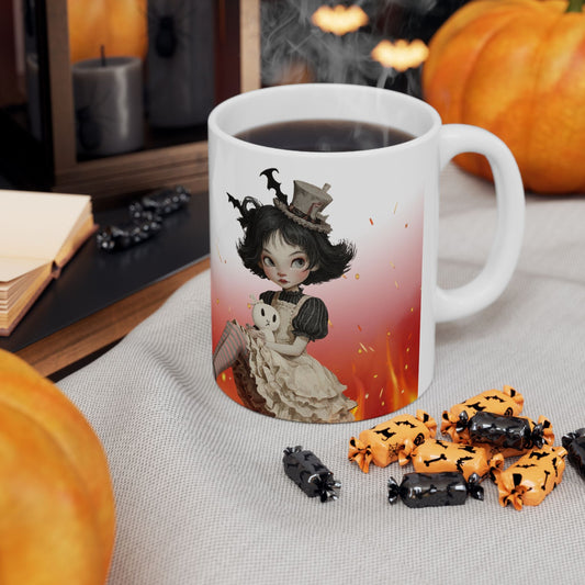 Halloween Themed Ceramic Mug - Trick or Treat Design, Cozy Gift, Spooky Decor, Fall Sipware, Festive Coffee Cup Printify