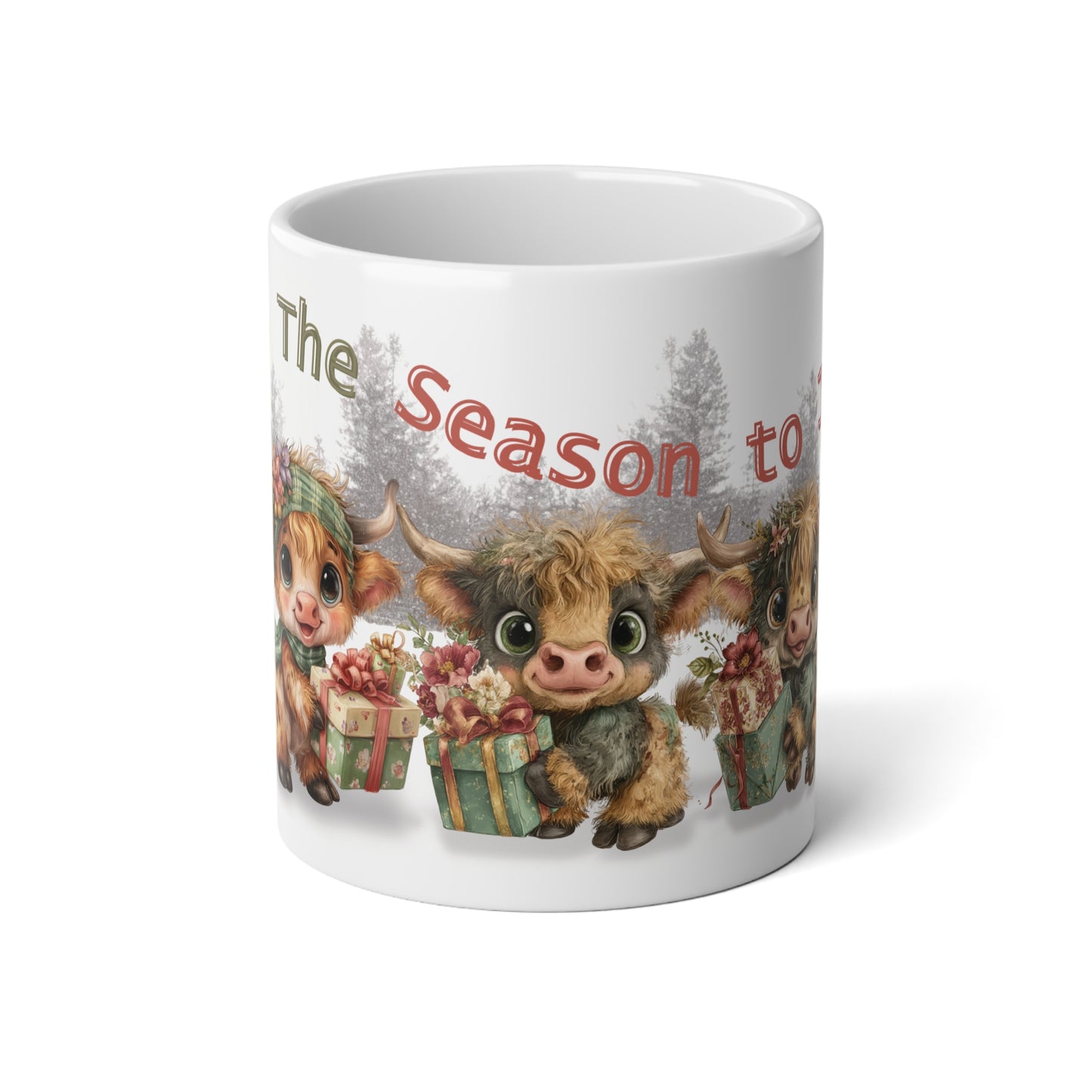 Christmas 20oz Jumbo Mug - 'Tis The Season - Highland Cow Jumbo Mug, Seasonal Coffee Cup, Holiday Gift, Cute Animal Mug, Home Decor, Rustic Mug