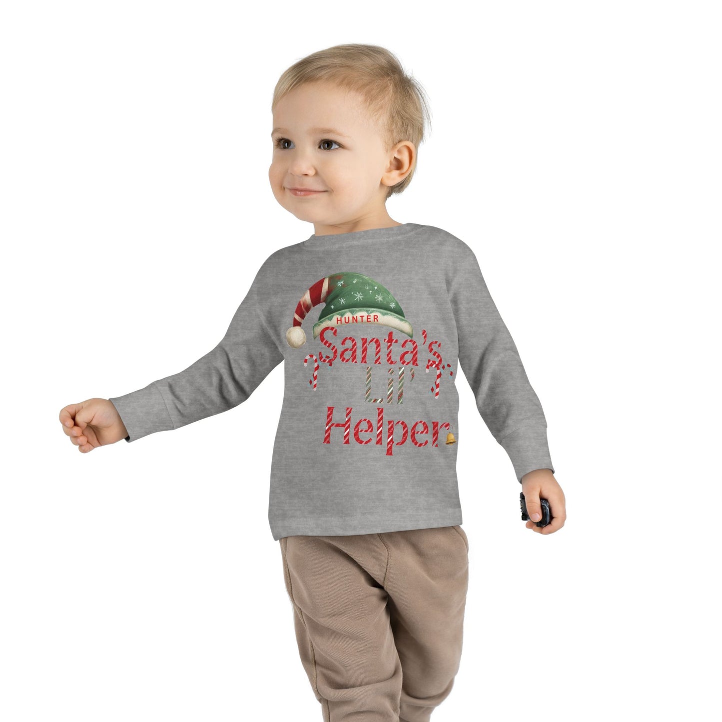 Personalized Toddler Christmas Long Sleeve Tee, Santa's Lil Helper, Holiday Gift, Kids' Winter Wear, Cute Toddler Apparel, Festive Shirt