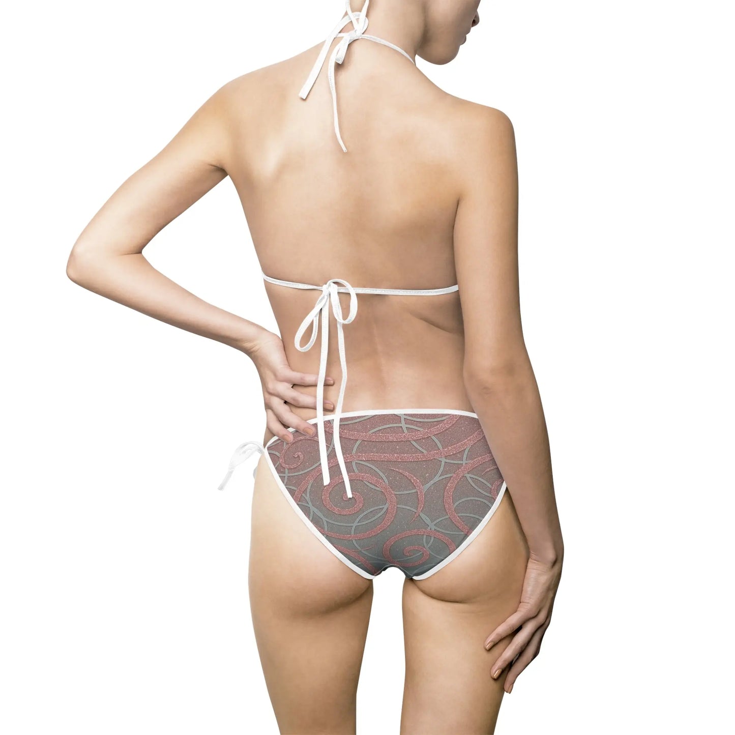 Bikini Swimsuit - Sparkling Silver Circles on Light Pink Design Printify