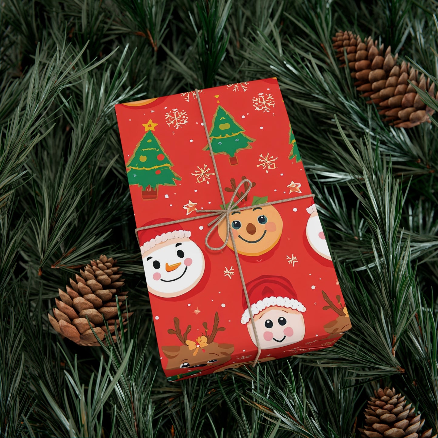 Emoji Christmas Wrapping Paper – Fun Holiday Gift Wrap for Kids with Santa, Snowman & Reindeer Faces