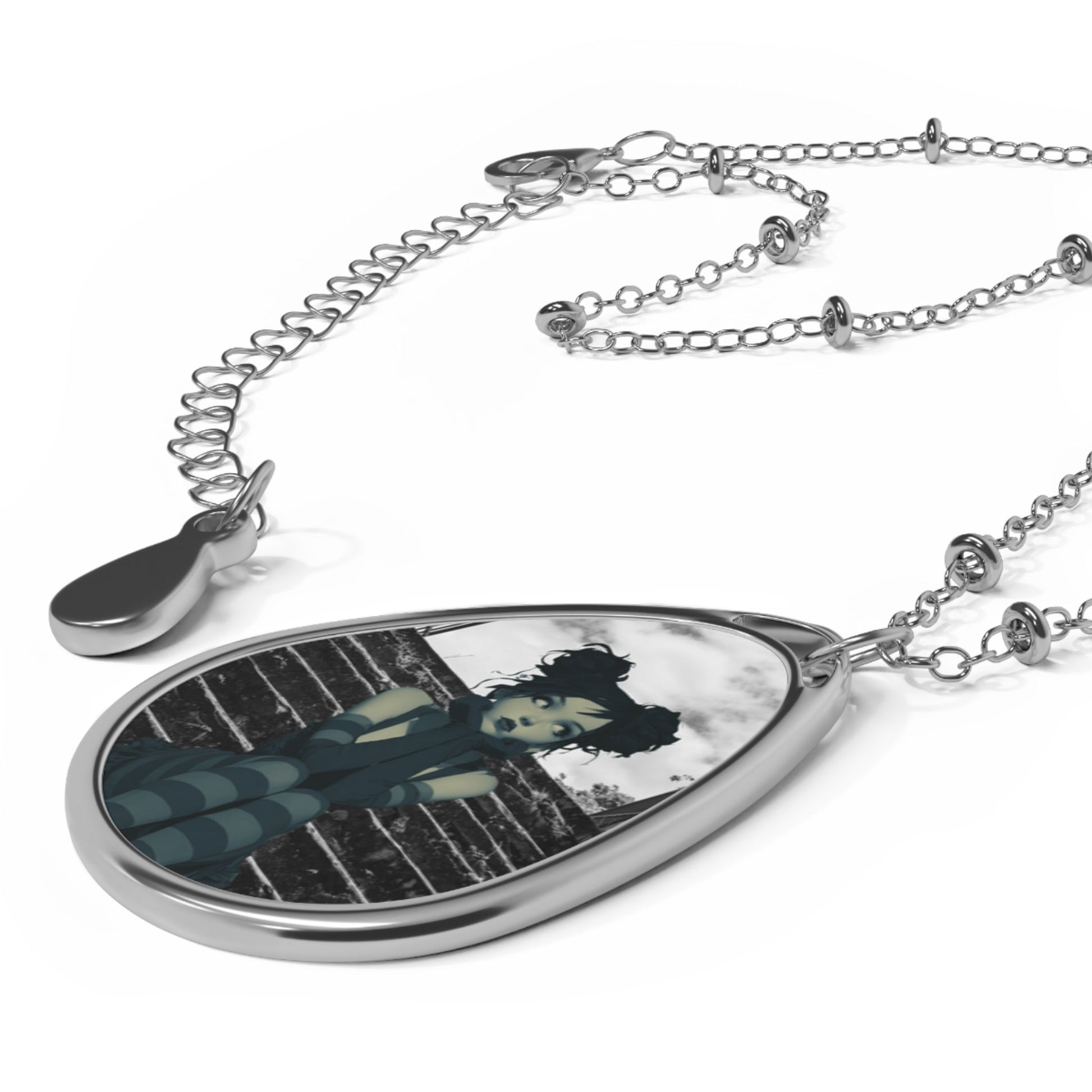 Unique Oval Necklace with Enchanting Artwork, Gothic Jewelry, Statement Pendant, Gift for Her, Bohemian Accessory Printify