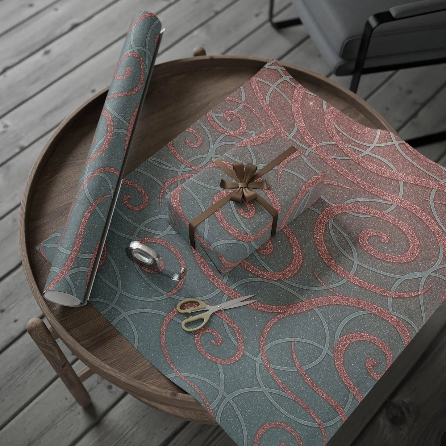 Wrapping Papers - Elegant Ombre Silver and Pink Sparkling Swirls Printify