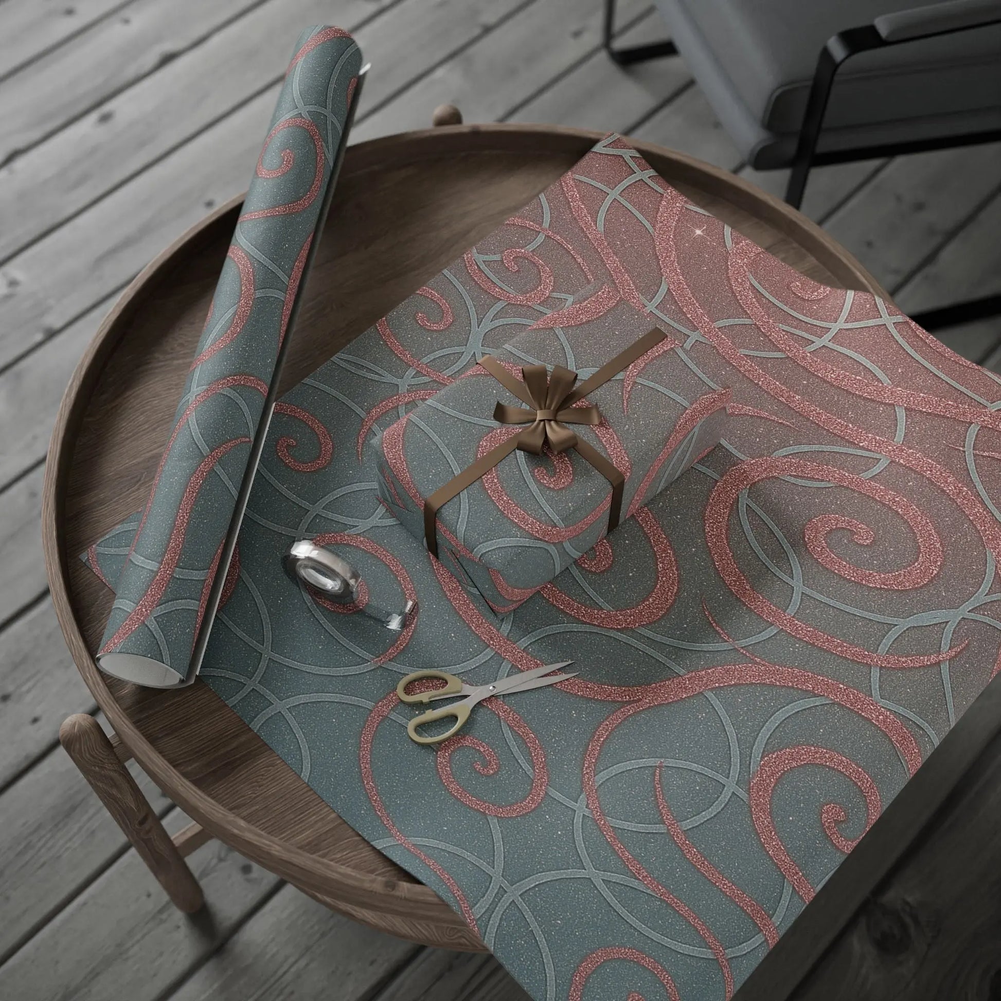 Wrapping Papers - Elegant Ombre Silver and Pink Sparkling Swirls Printify