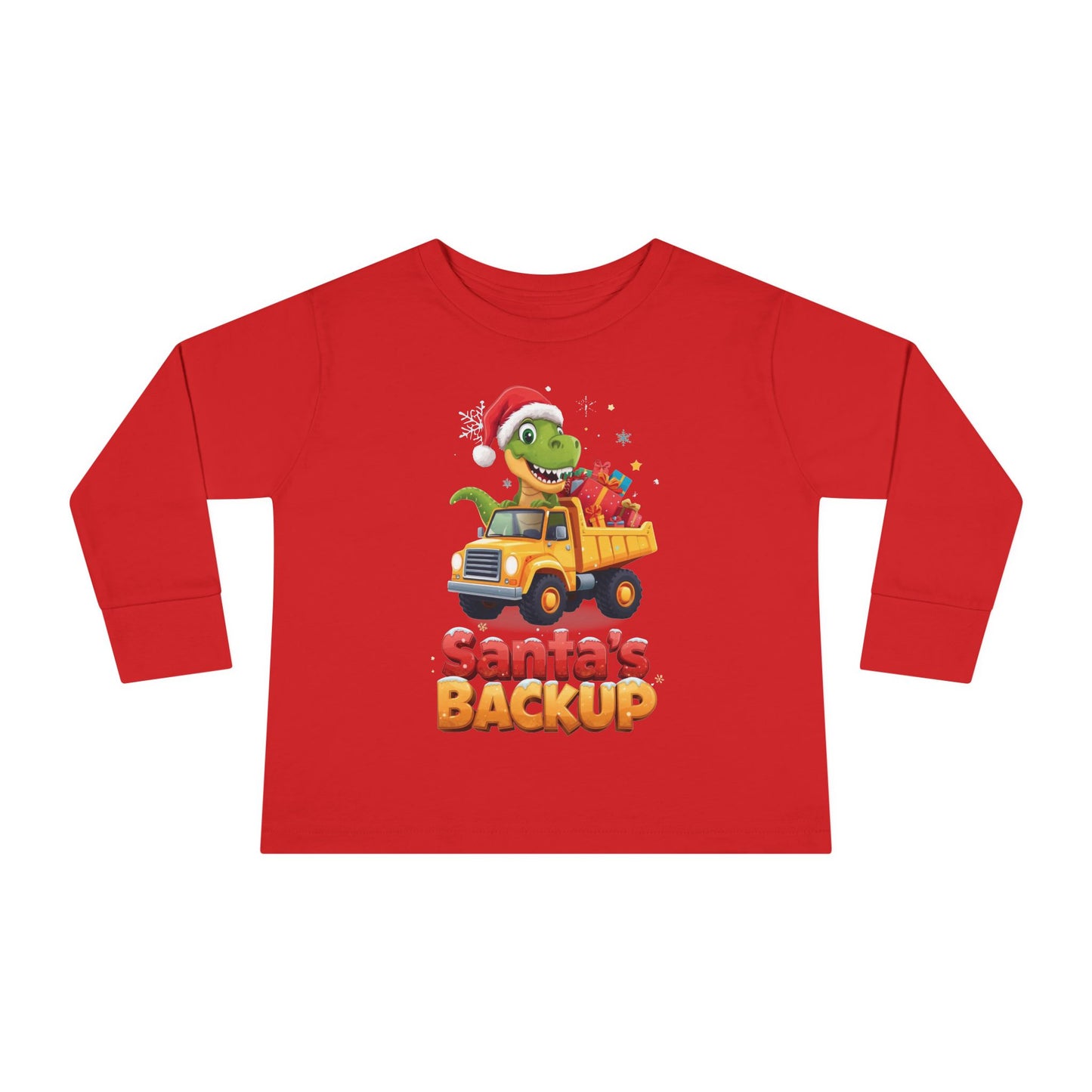 Toddler Long Sleeve Christmas Tee, Santa's Backup Dinosaur Shirt, Holiday Gift for Kids, Cute Xmas Outfit, Fun Christmas Apparel