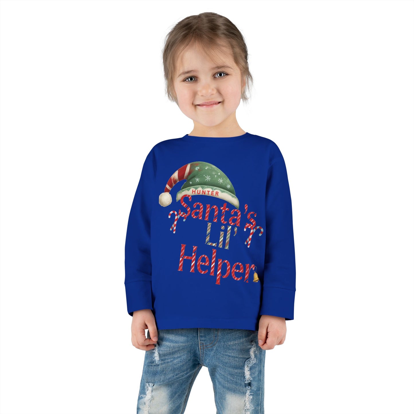 Personalized Toddler Christmas Long Sleeve Tee, Santa's Lil Helper, Holiday Gift, Kids' Winter Wear, Cute Toddler Apparel, Festive Shirt