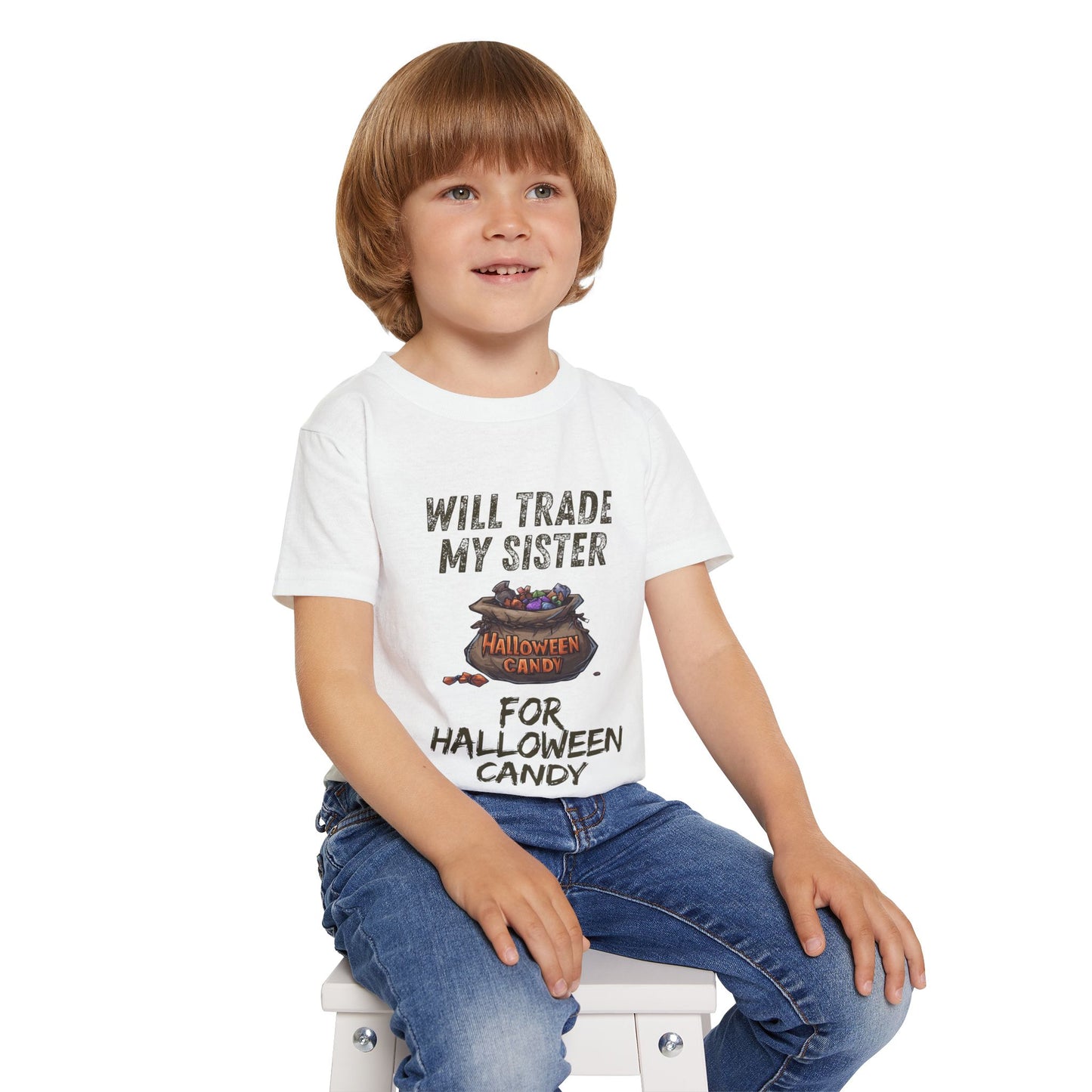 Funny Halloween Toddler T-Shirt, Funny Kid's Tee, Will Trade My Sister for Candy, Halloween Costume, Kids Party Apparel