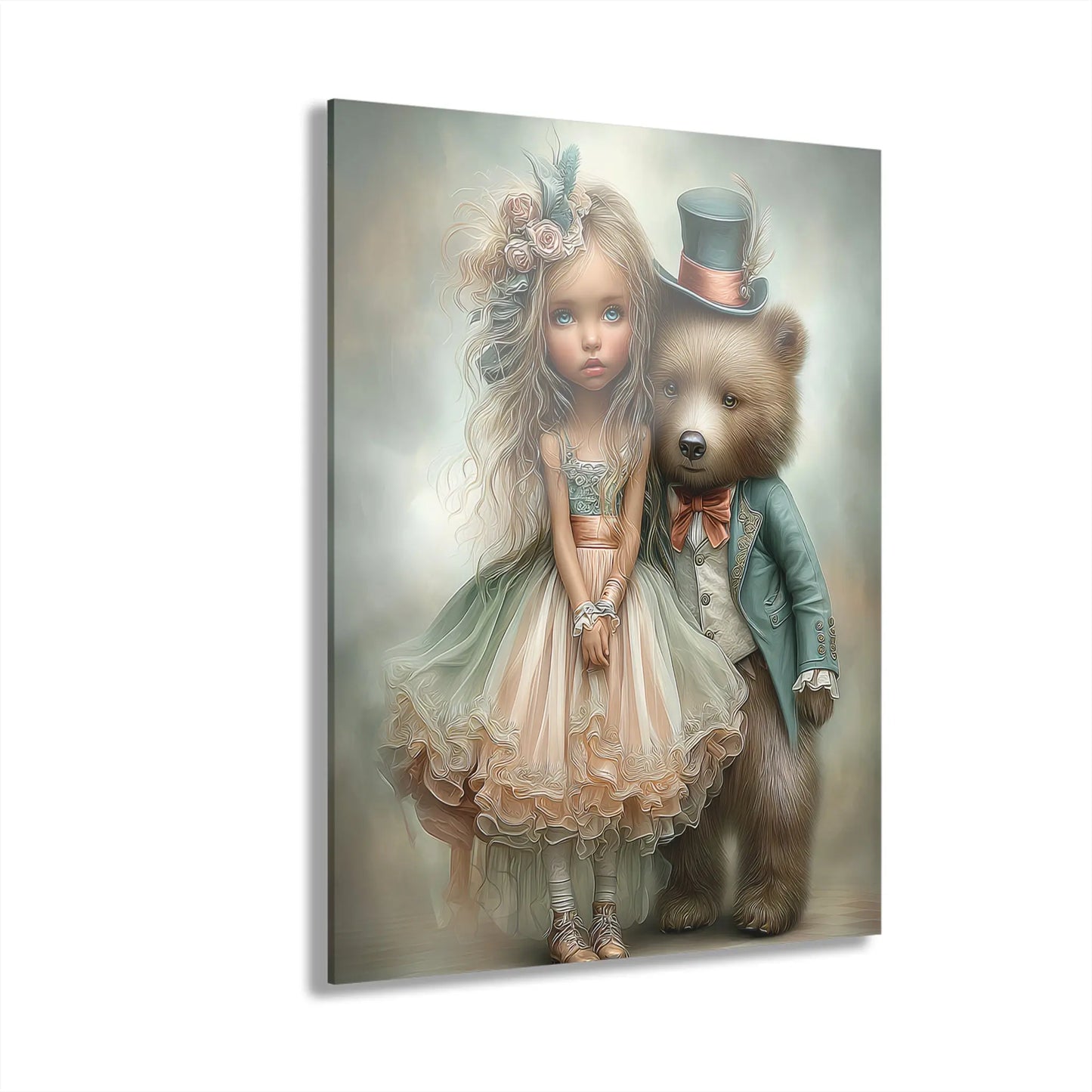 Acrylic Prints - Whimsical Girl and Bear French Cleat Hanging Frame with Enchanting Poem on the Horizontal Frames only. Printify