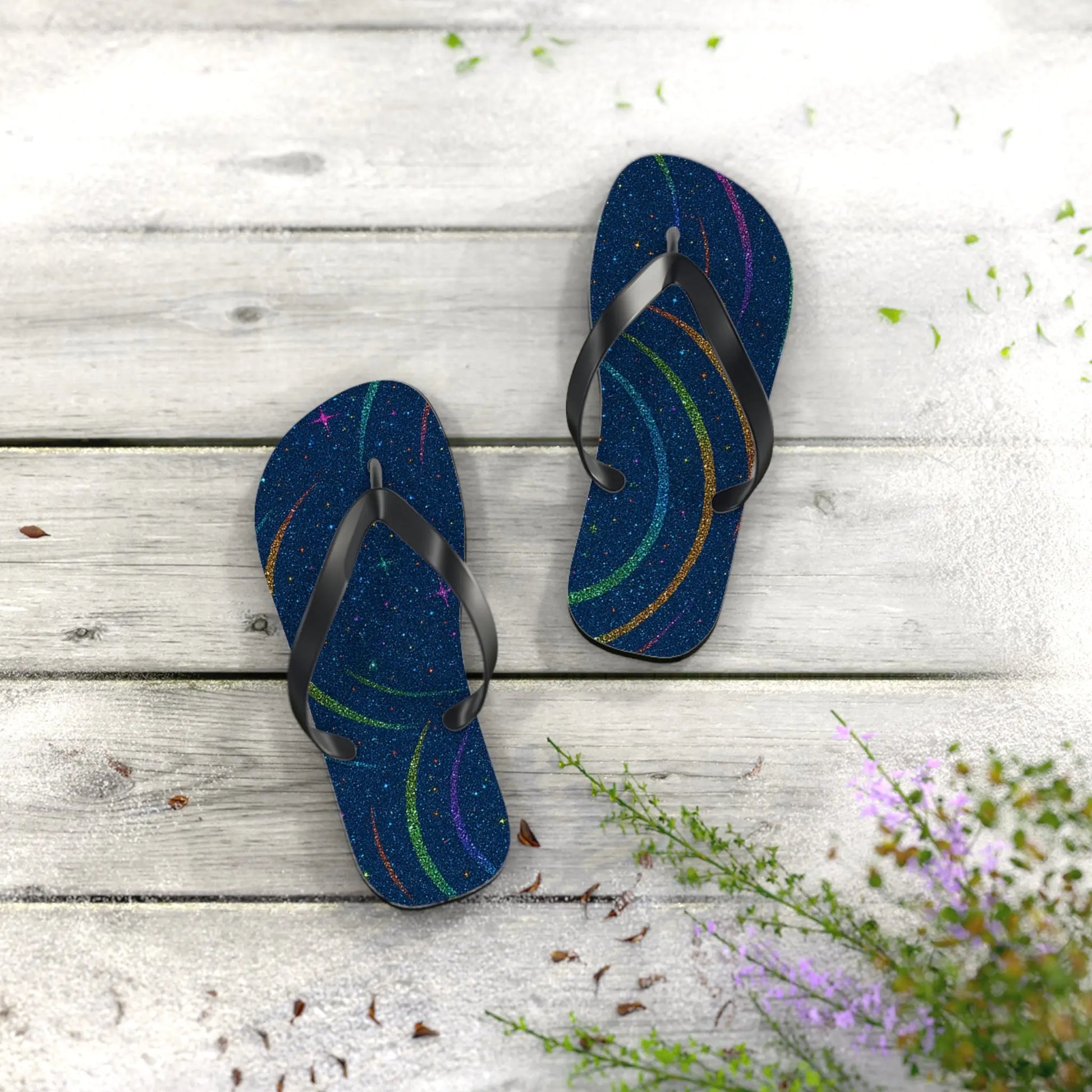 Cosmic Flip Flops | Starry Beach Sandals, Summer Footwear, Boho Style, Vacation Slides, Festival Accessories Printify
