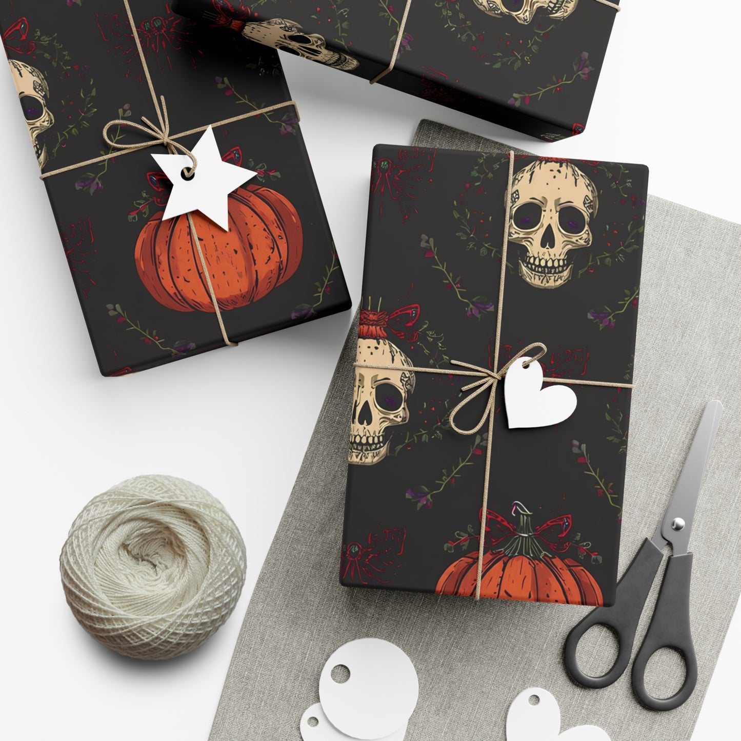 Hollyween Christmas Wrapping Paper – Gothic Holiday Gift Wrap with Skulls, Pumpkins & Bows