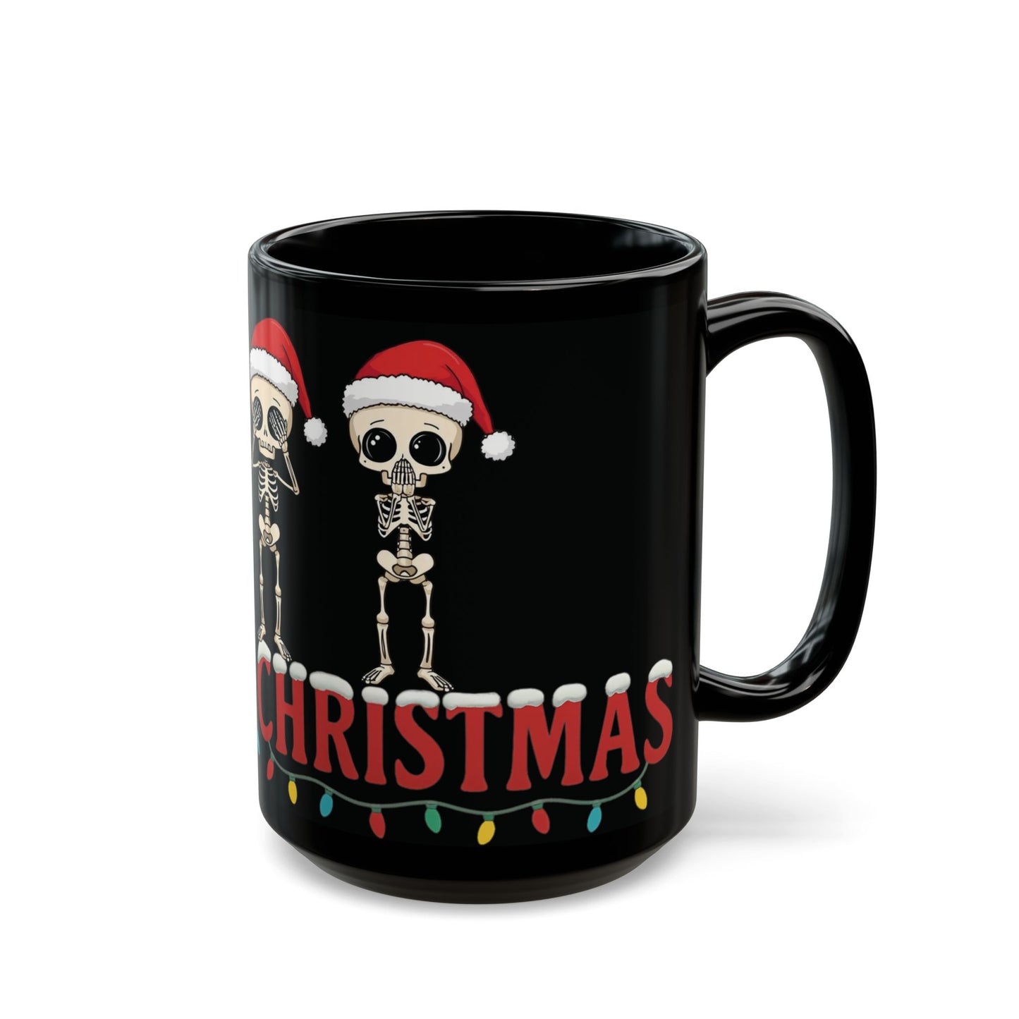 Christmas Skeleton Mug Funny Hear No Evil See No Evil Speak No Evil Skeletons in Santa Hats Black Coffee Cup Holiday Gift