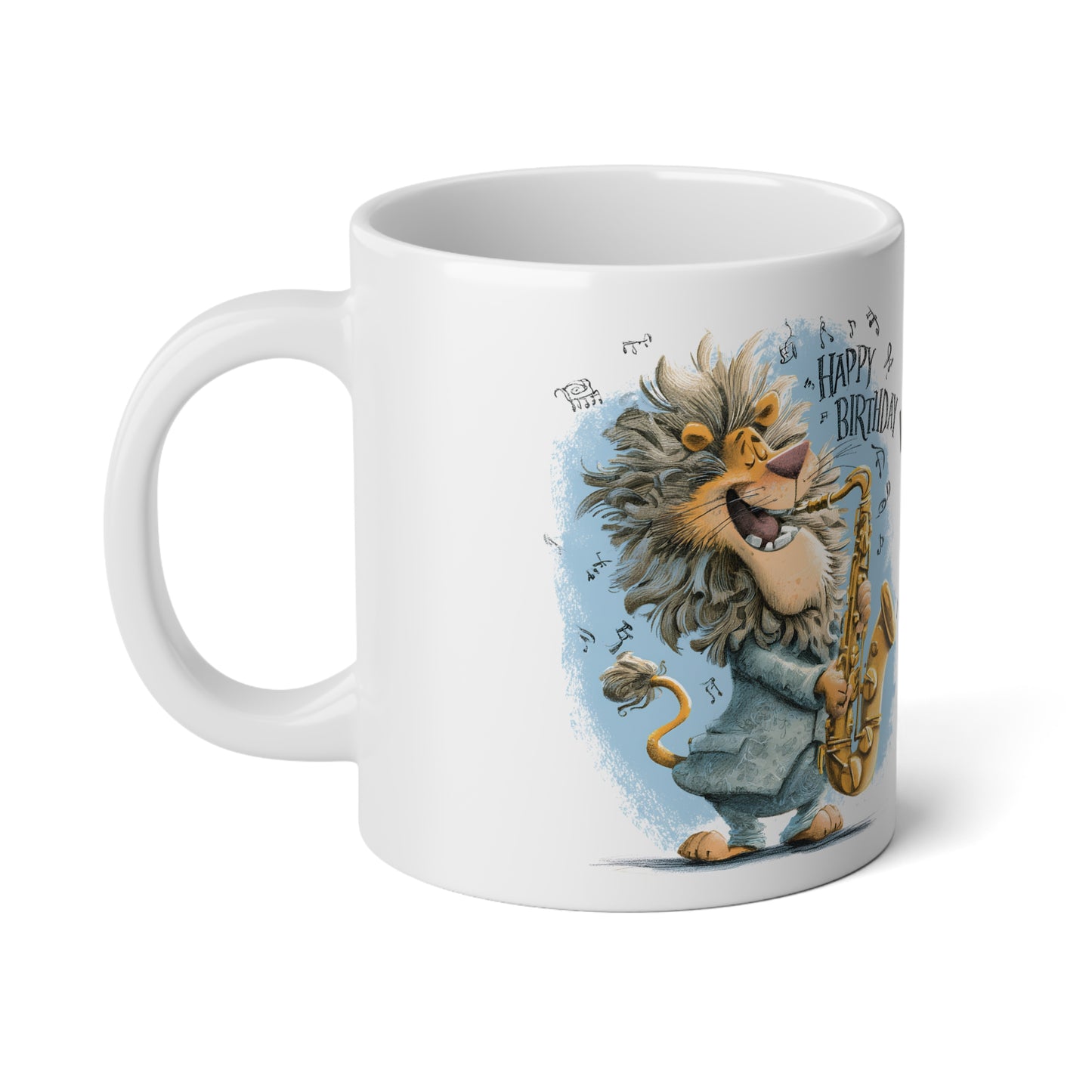 Happy Birthday Jumbo Mug, 20oz Gift for Dad, Fun Coffee Mug, Great for Father's Day, Jazz Music Lover, Unique Dad Gift