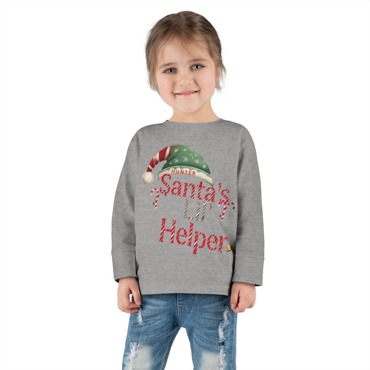 Personalized Toddler Christmas Long Sleeve Tee, Santa's Lil Helper, Holiday Gift, Kids' Winter Wear, Cute Toddler Apparel, Festive Shirt